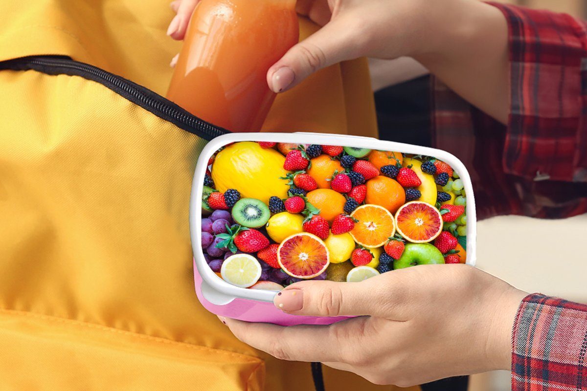 (2-tlg), Brotdose rosa Kunststoff Apfel Mädchen, Obst, Snackbox, MuchoWow Kinder, - Brotbox Lunchbox - für Kunststoff, Erwachsene, Weintrauben