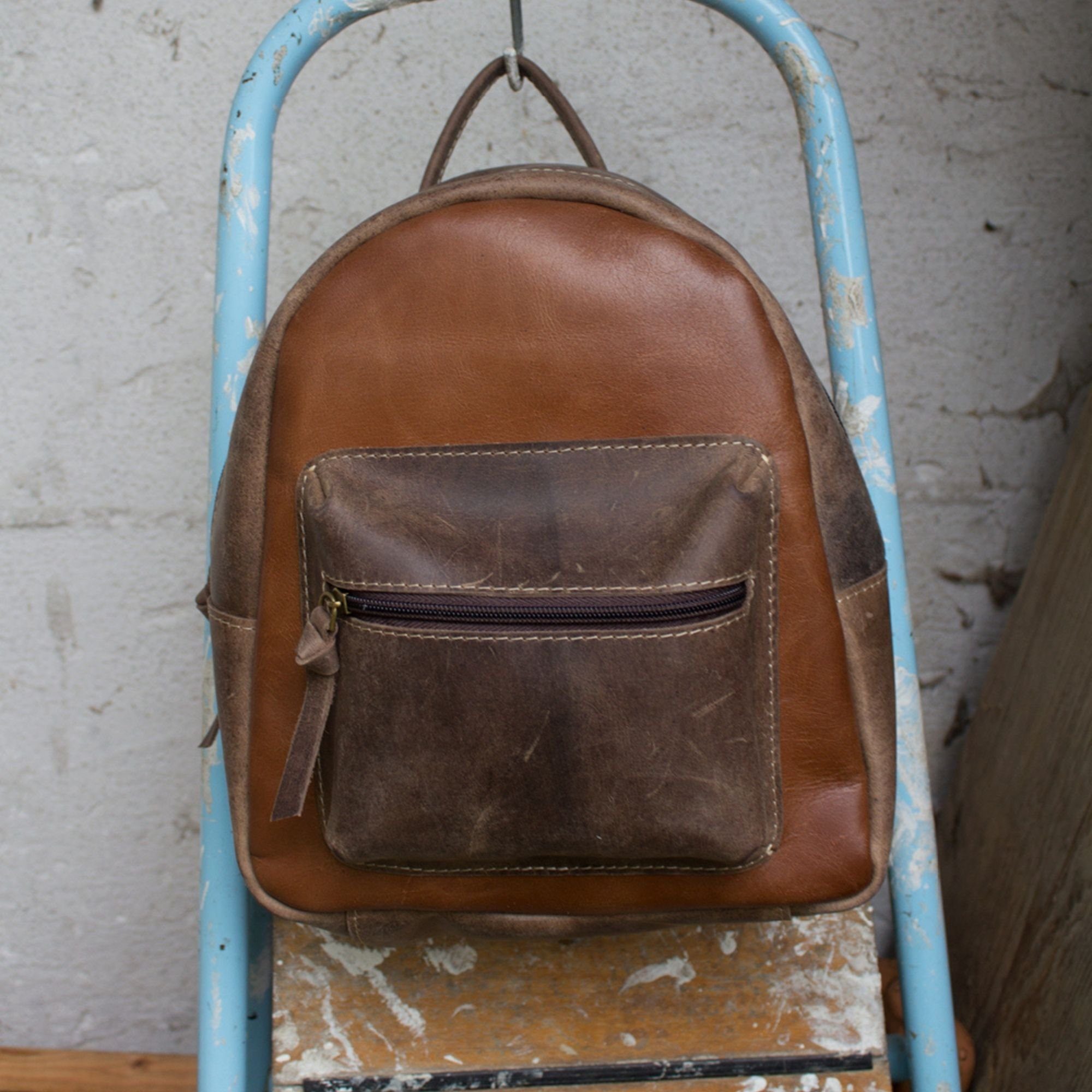 Sunsa Cityrucksack Stone Rucksack, Backpack braun/D.braun Still. Sie/ Retro in Tasche Daypack für Ihn, Schöne Canvas wash Leder und echte aus Leder