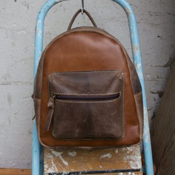 Sunsa Cityrucksack Rucksack, Backpack aus Stone wash Leder und Canvas in Retro Still. Schöne Daypack Tasche für Sie/ Ihn, echte Leder