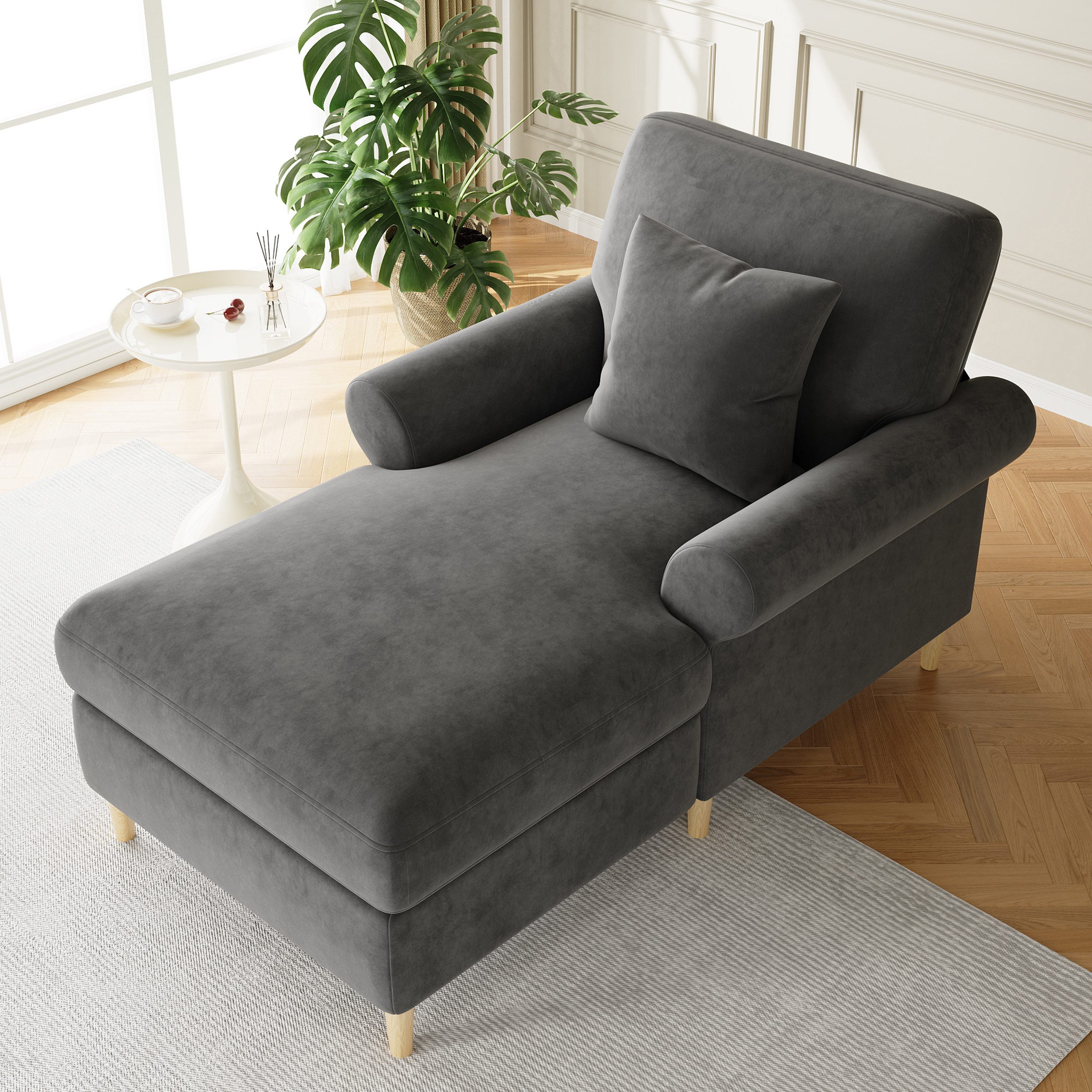 Merax Sessel Relaxsessel mit Liegefunktion, Lesesessel aus Samt (133*87*90cm, 1-St., Einzelsofa Loungesessel), Lounge-Sessel Polstersessel mit 2 Armlehnen & Lendenkissen