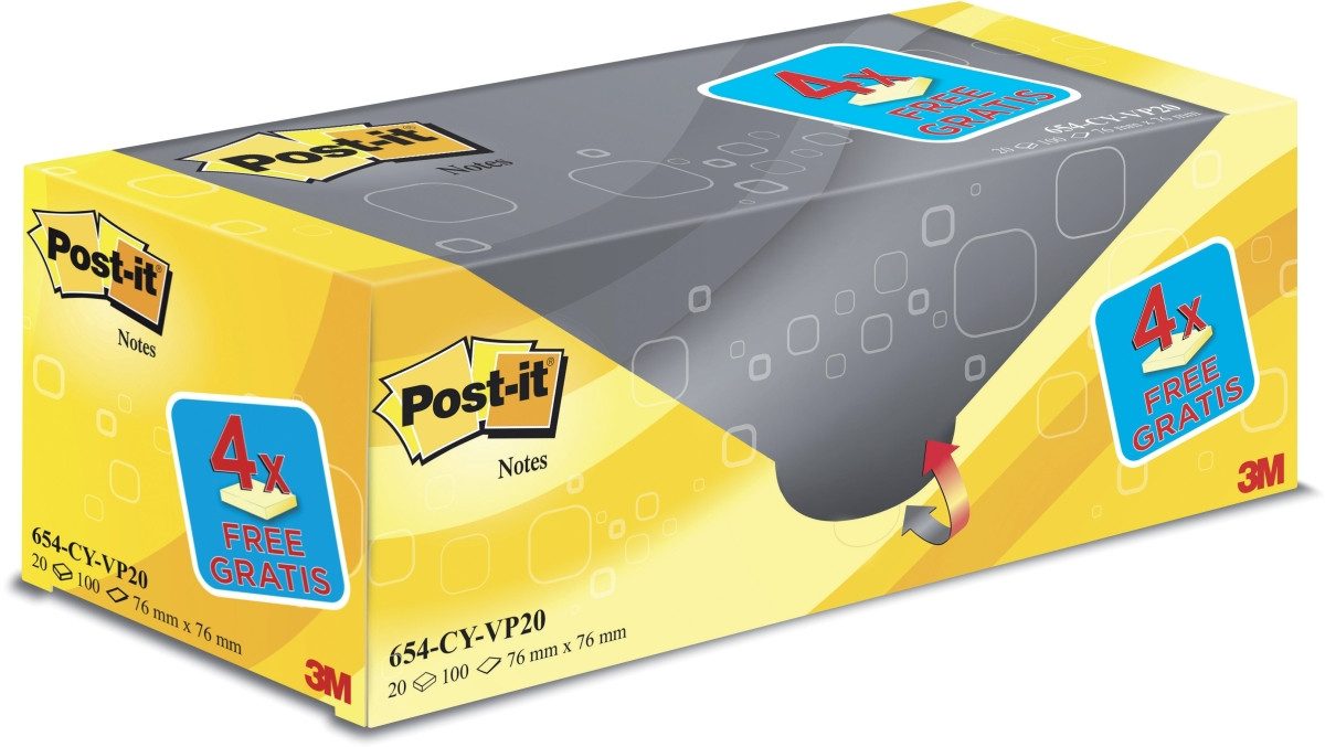 Post-it Notes Haftnotizblock Haftnotiz Notes Promotion 76 x76mm 100 Blatt gelb VE=20 Blöcke