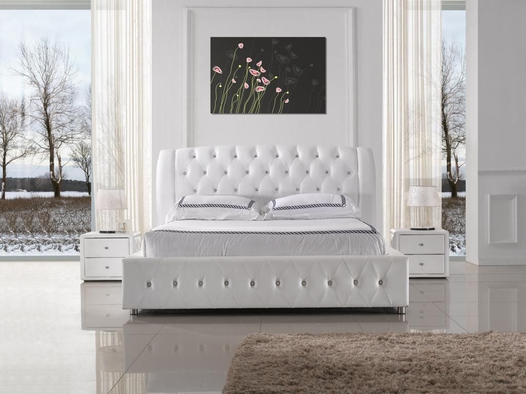 Xlmoebel Polsterbett Luxus Doppelbett aus Leder im Chesterfield-Design (Doppelbett, 1-tlg., Designer Bett B04 White), Hergestellt in Europa