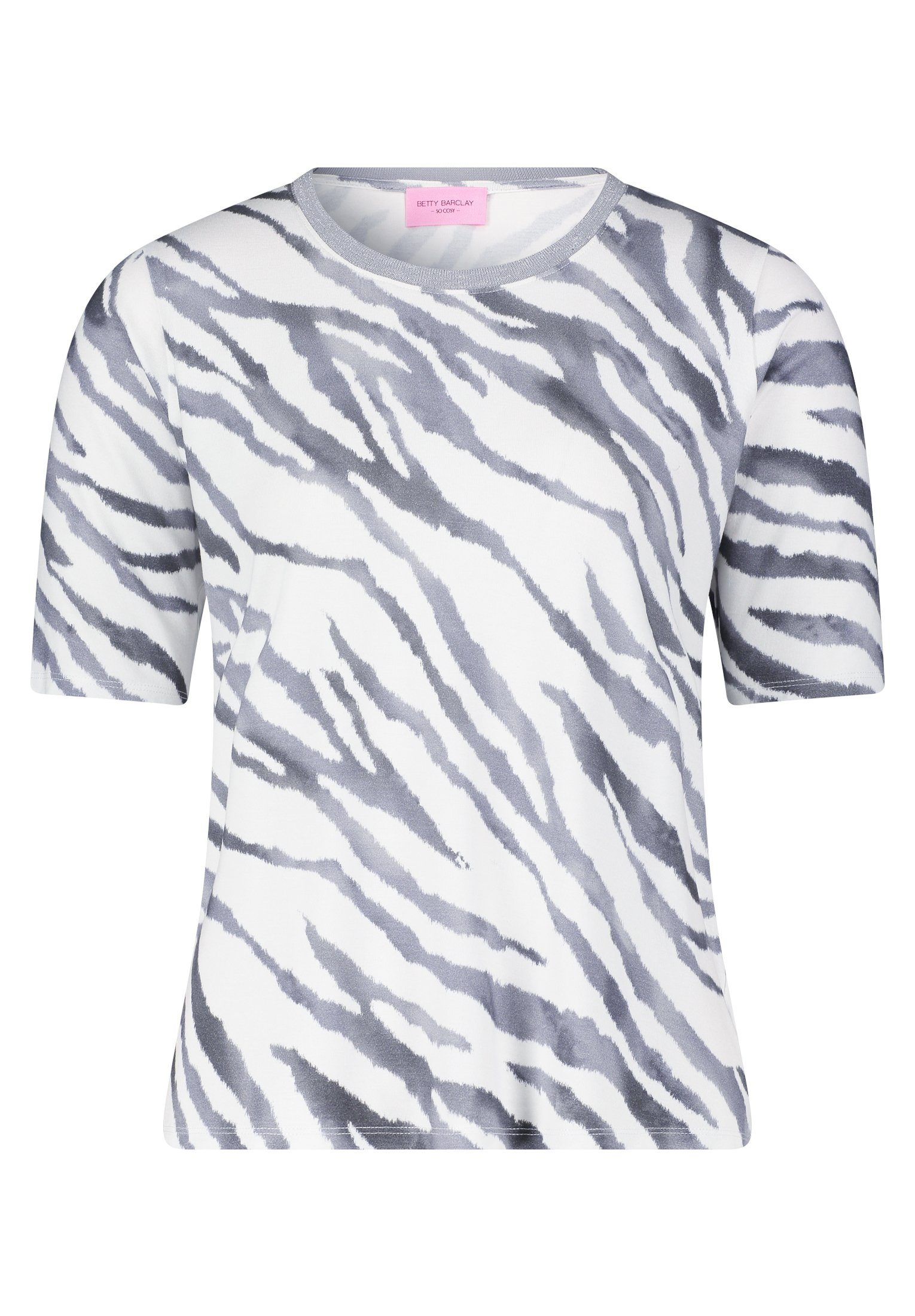 Betty Barclay T-Shirt (1-tlg) Aufdruck mit Grau/Weiß Rippbündchen