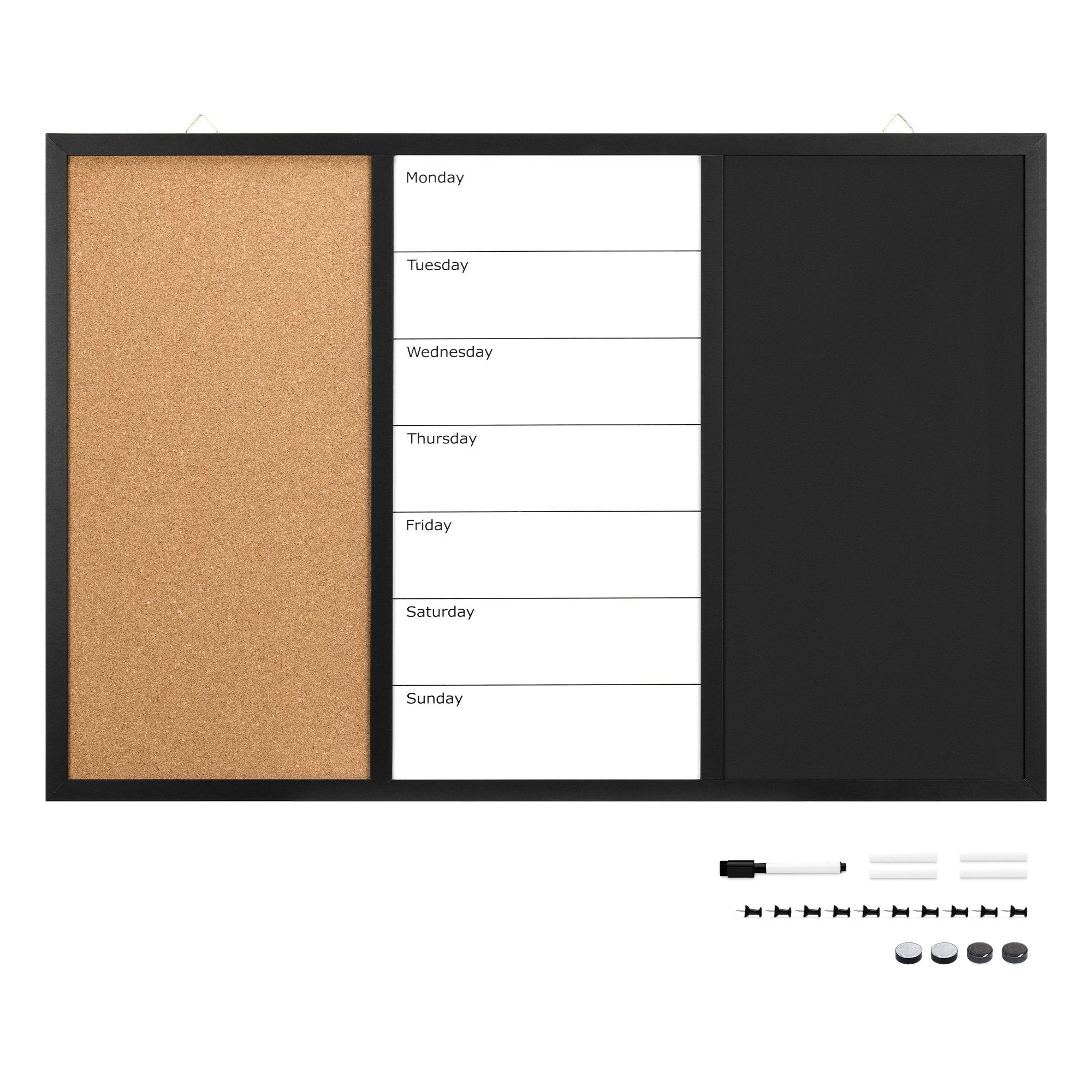 - 90x60x1,5cm 3in1 Kombitafel Whiteboard Pinnwand Pinnwand Kreidetafel Kork Navaris