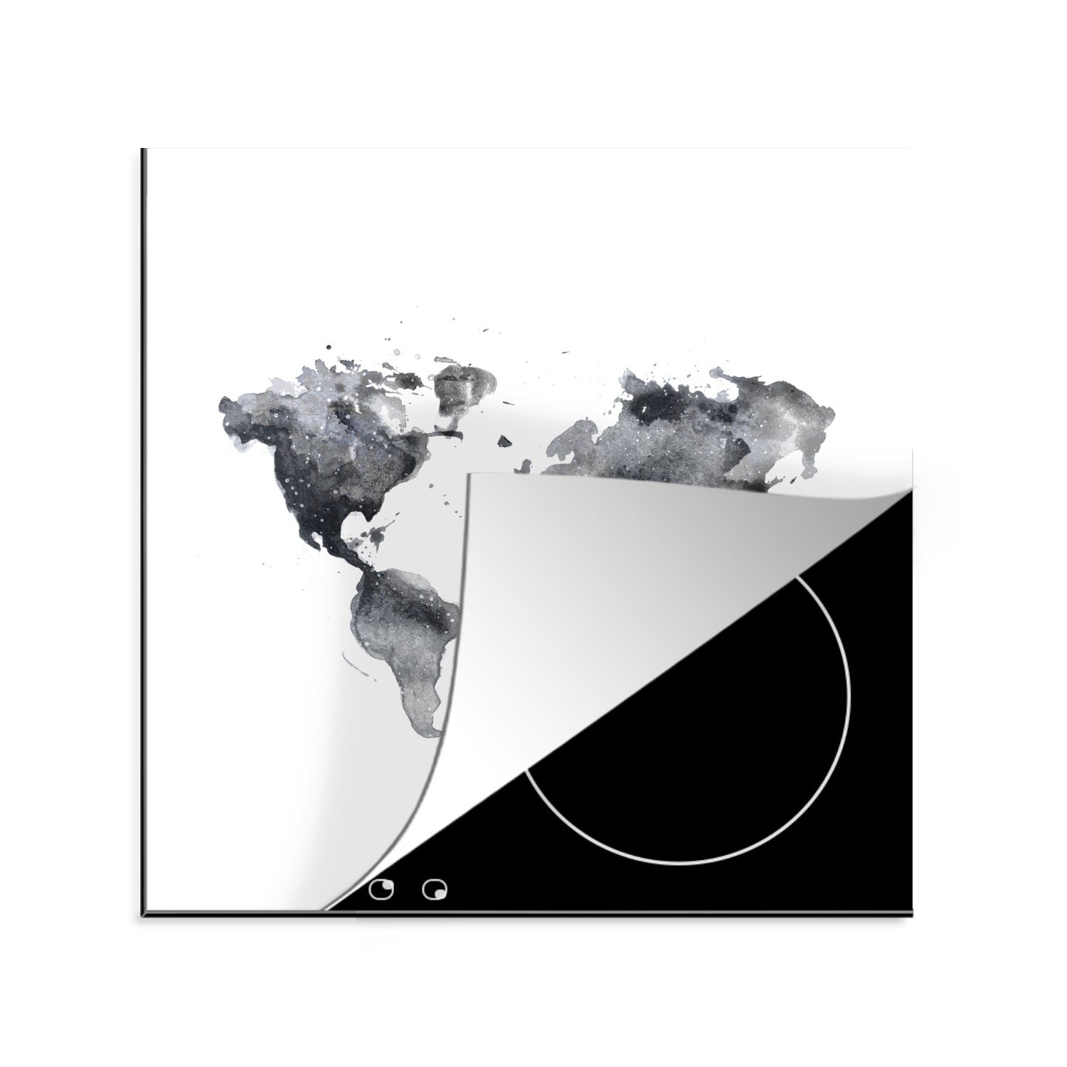 Beförderungsangebot MuchoWow Herdblende-/Abdeckplatte Weltkarte - Aquarell (1 weiß, 78x78 tlg), Schwarz für cm, Ceranfeldabdeckung, Vinyl, küche Arbeitsplatte - und