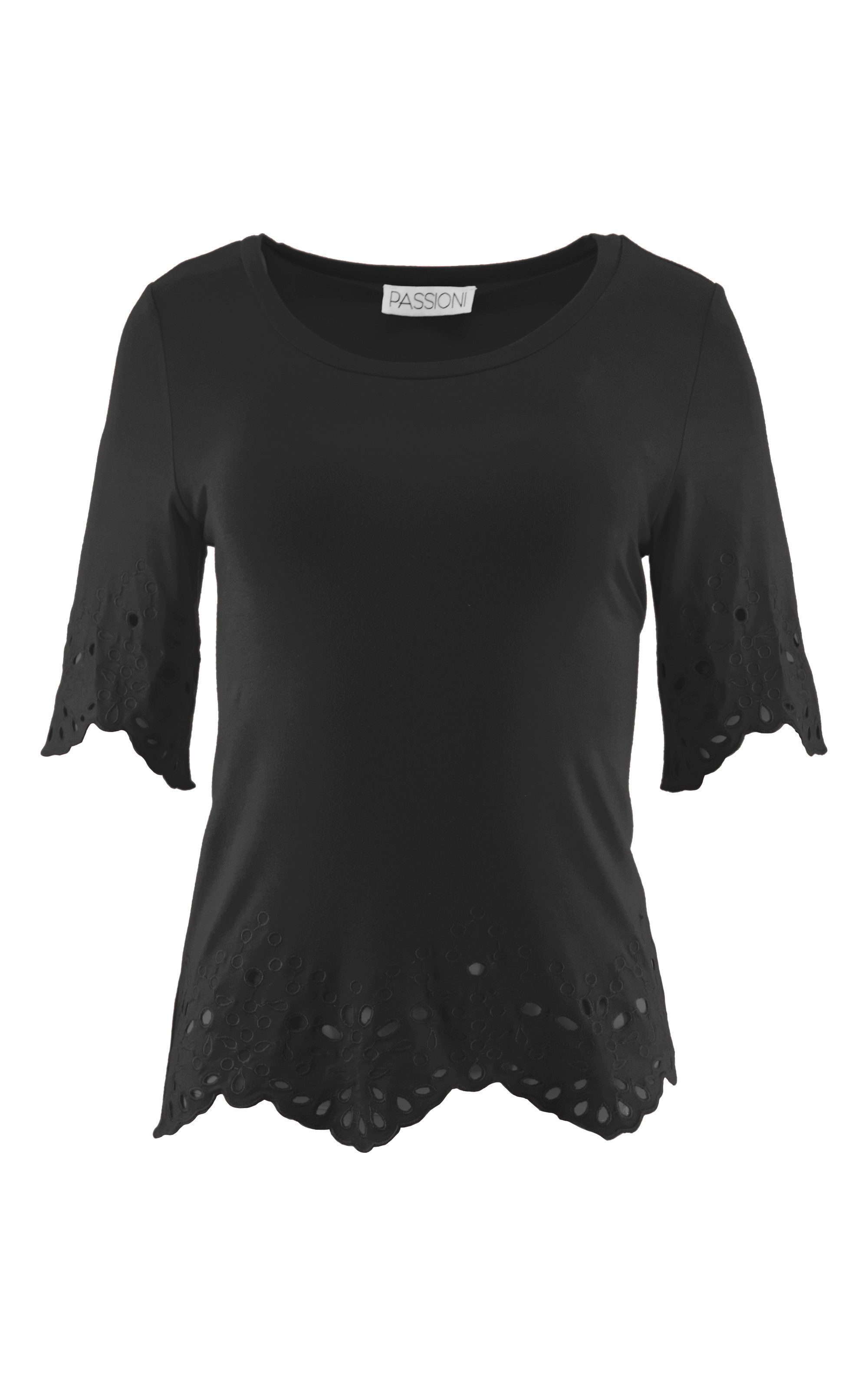 Passioni T-Shirt Kurzarm mit Broderie-Anglaise-Details günstig online kaufen