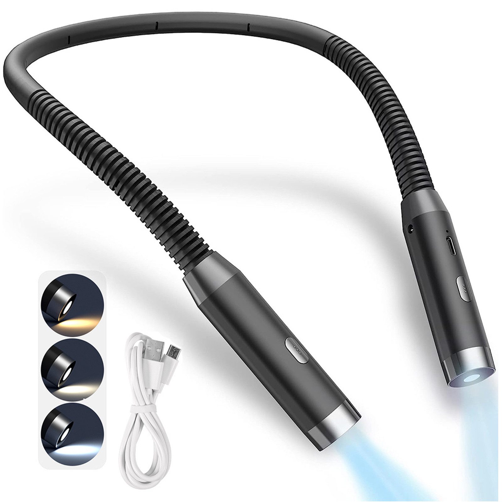 LED Leselampe Hals Klemmleuchten, 3 Helligkeitsstufen Buchlampe USB-Aufladung