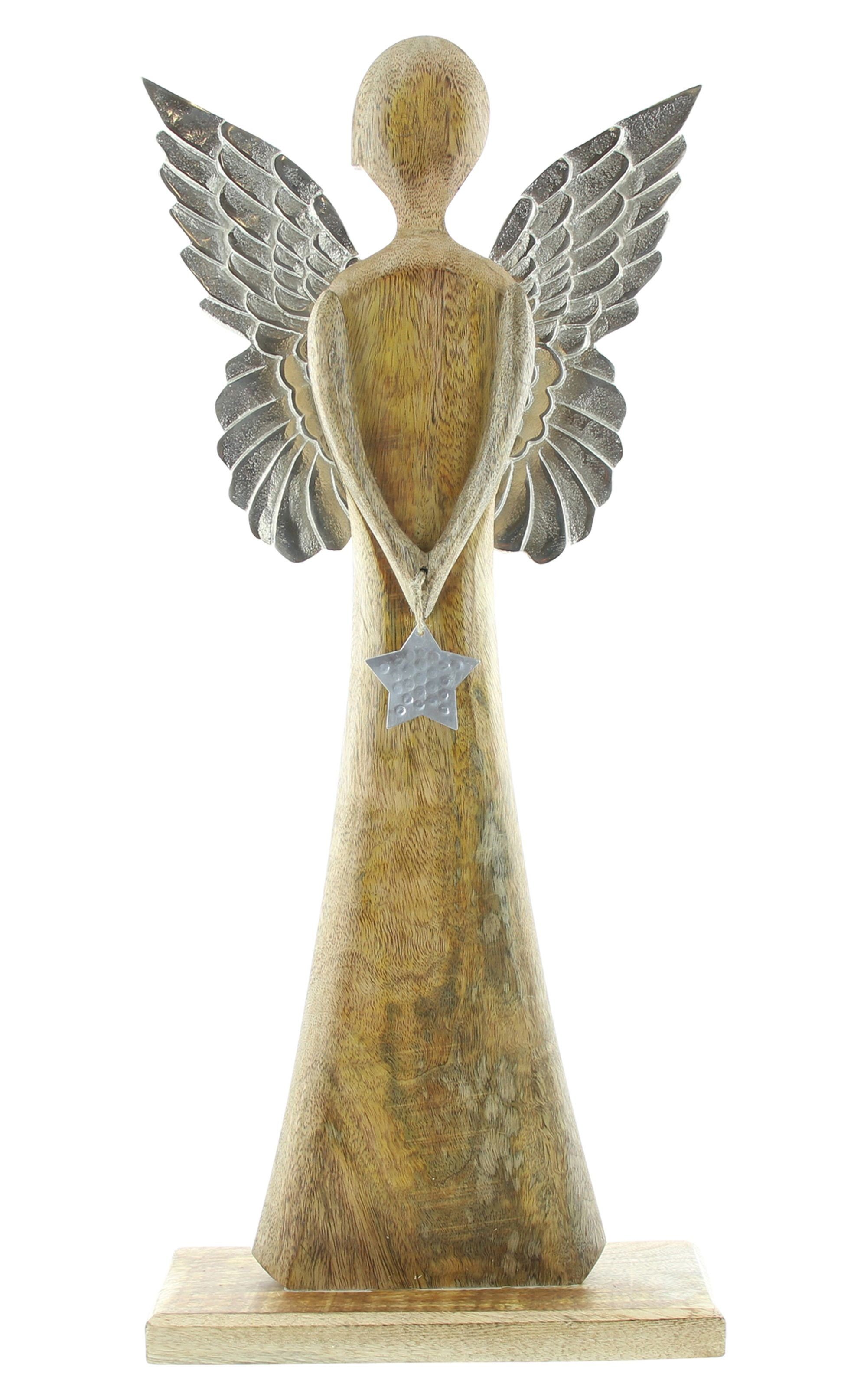 Dekoleidenschaft Engelfigur "Silver Star" aus Mangoholz & Metall 62 cm hoch, große Dekofigur Engel, Weihnachtsdeko aus Holz, Engelsfigur, Weihnachtsfigur, Dekoe – Bild 3 von 5
