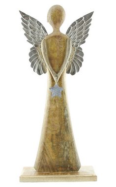 Dekoleidenschaft Engelfigur "Silver Star" aus Mangoholz & Metall 62 cm hoch, große Dekofigur Engel, Weihnachtsdeko aus Holz, Engelsfigur, Weihnachtsfigur, Dekoengel