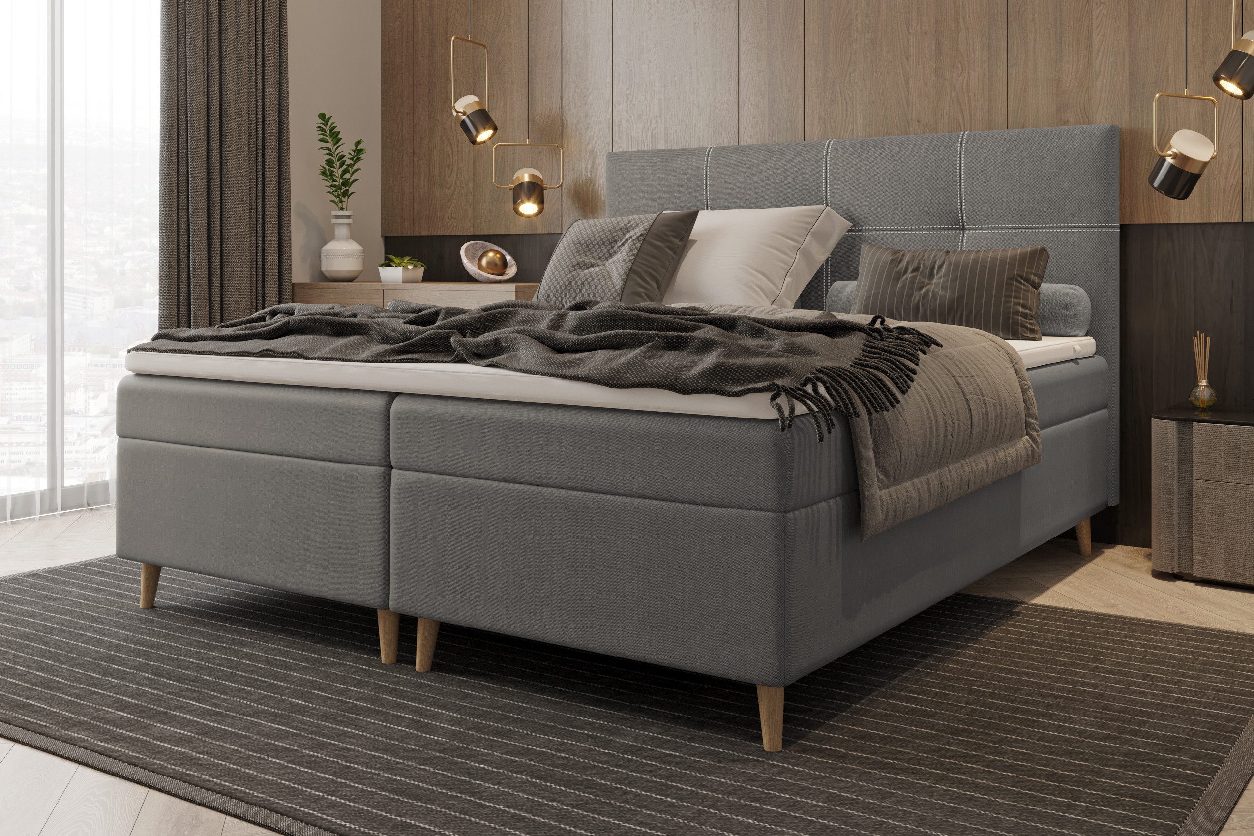 99rooms Boxspringbett Skandie (Schlafzimmerbett, Bett), wahlweise mit Topper, mit Taschenfederkernmatratze und Bettkasten