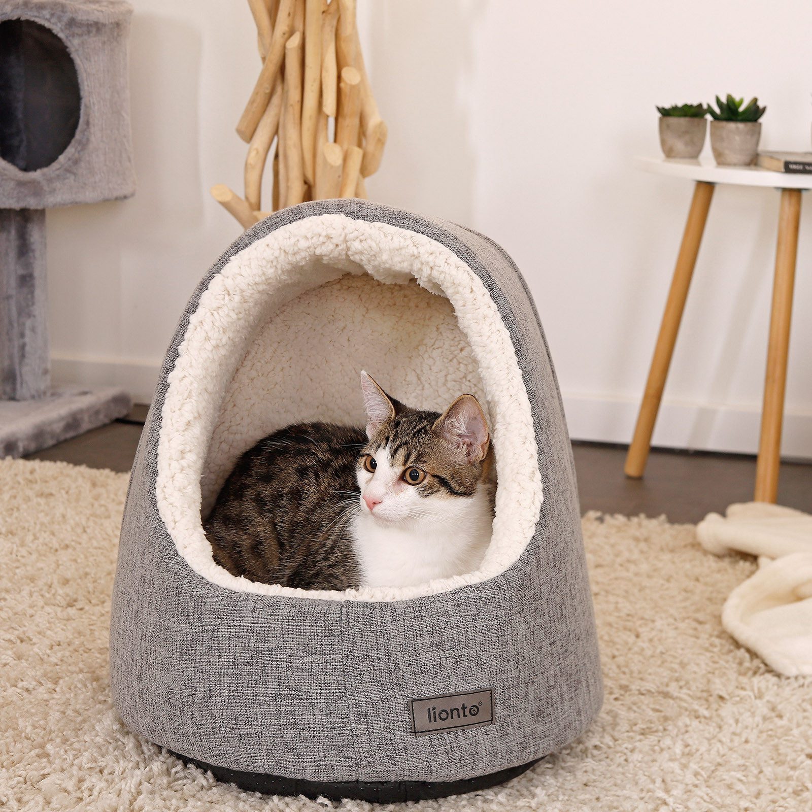lionto Schlafhöhle für Katzen mit Anti-Rutsch-Boden, abnehmbarer Bezug, waschbar