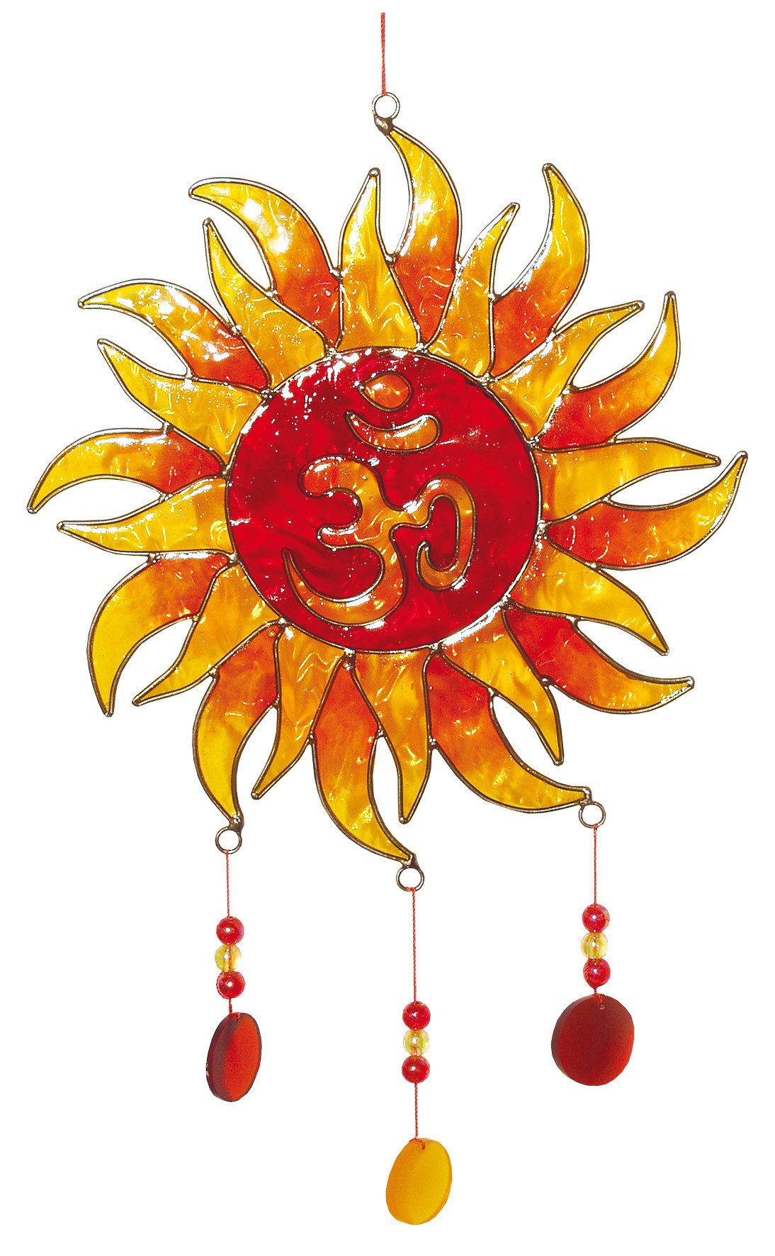Saraswati Hängedekoration Suncatcher "Sonnen-Om" Fiberglas rot-orange 18x30cm