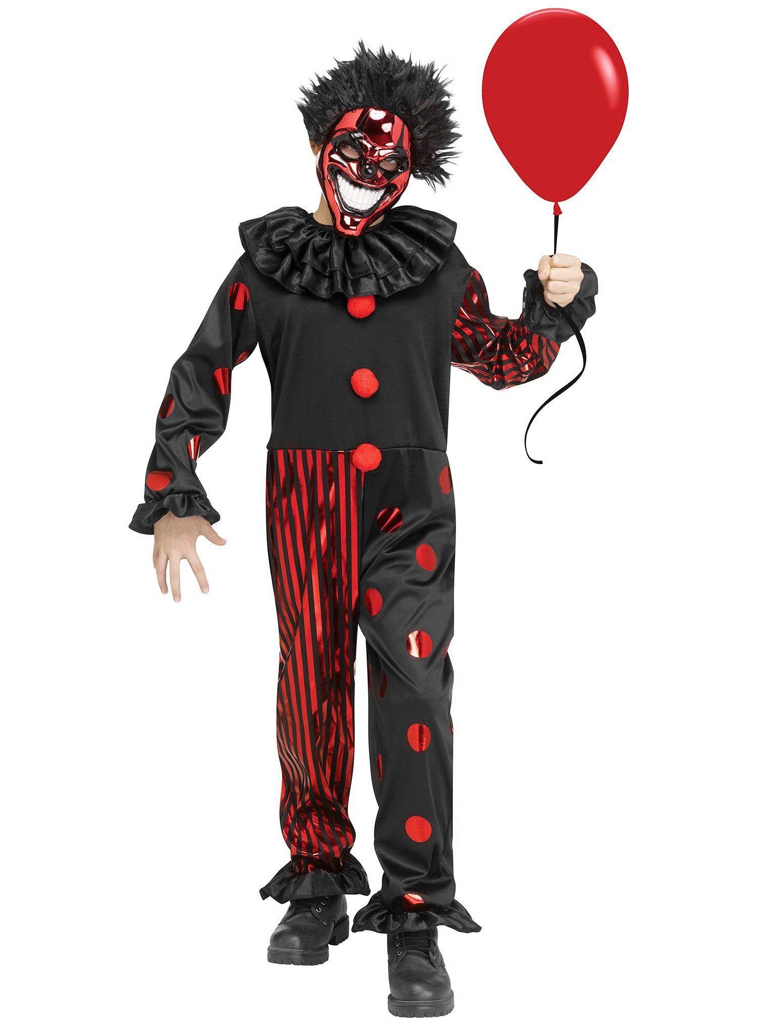 Fun World Clown-Kostüm Hochglanz Horrorclown Kostüm für Kinder, Da spiegelt sich diabolische Freude im Gesicht ...