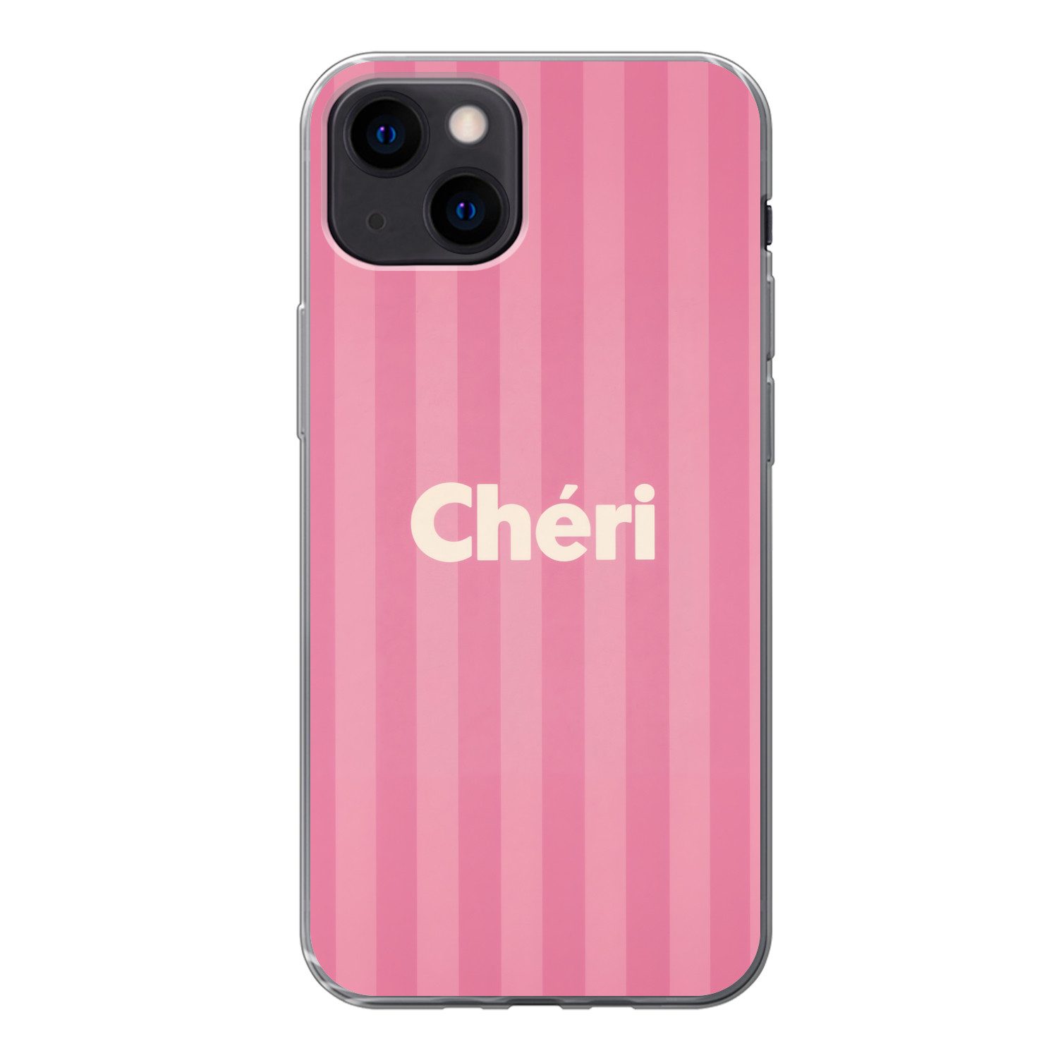 MuchoWow Handyhülle für Apple iPhone 13 mini Gestreift - Rosa - Chéri, Smartphone-Bumper, Print, Handy Schutzhülle Dünn