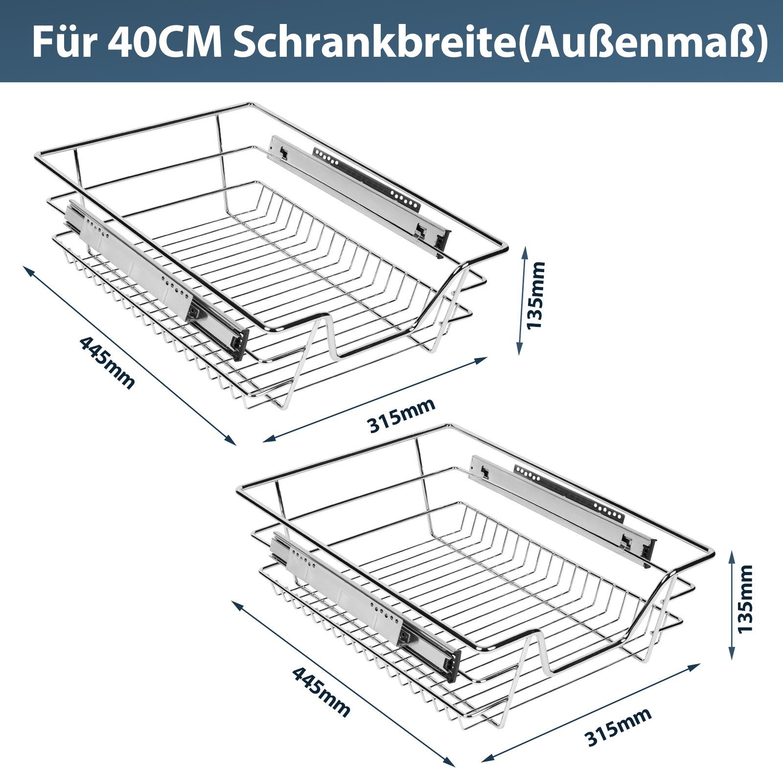 Schrankauszug Schublade 2x Clanmacy Teleskopschublade Küchenschublade Vollauszug 40cm