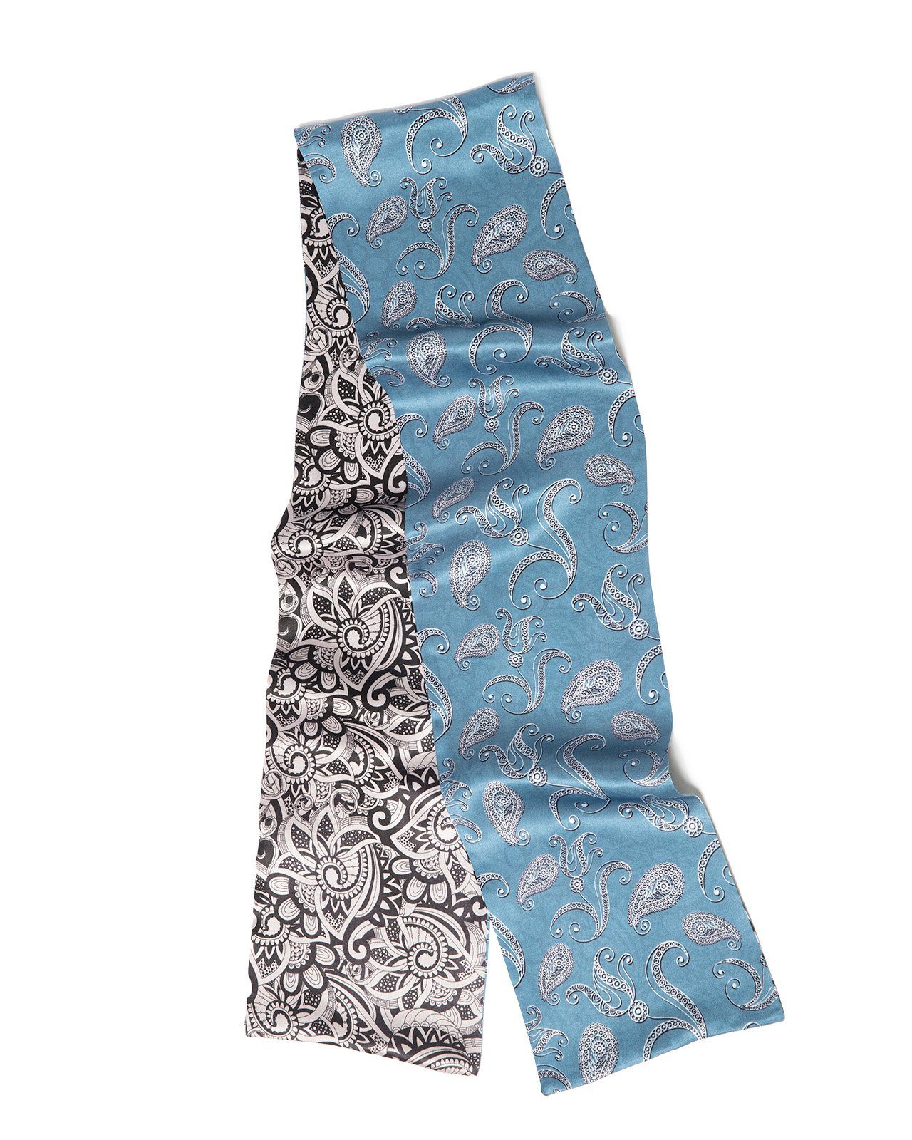 MayTree Seidenschal schmal, Paisley, blau, schwarz weiß, beiseitig 16 x 145 cm, Sommerscha, (Stück, 1-St), 100% Seide