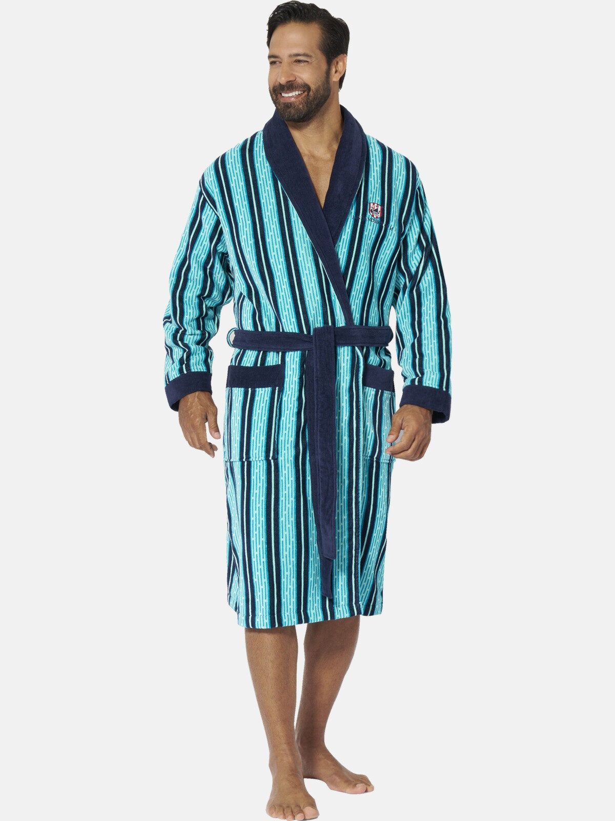 Jan Vanderstorm Bademantel BEKAN, Langform, Baumwolle, -, innen Frottee & außen Velour