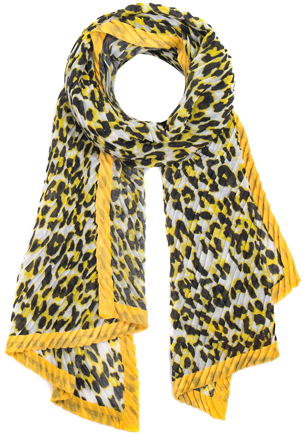 Faera Modeschal, Damen Schal Leoparden-Muster plissiert und eingefasst weic günstig online kaufen