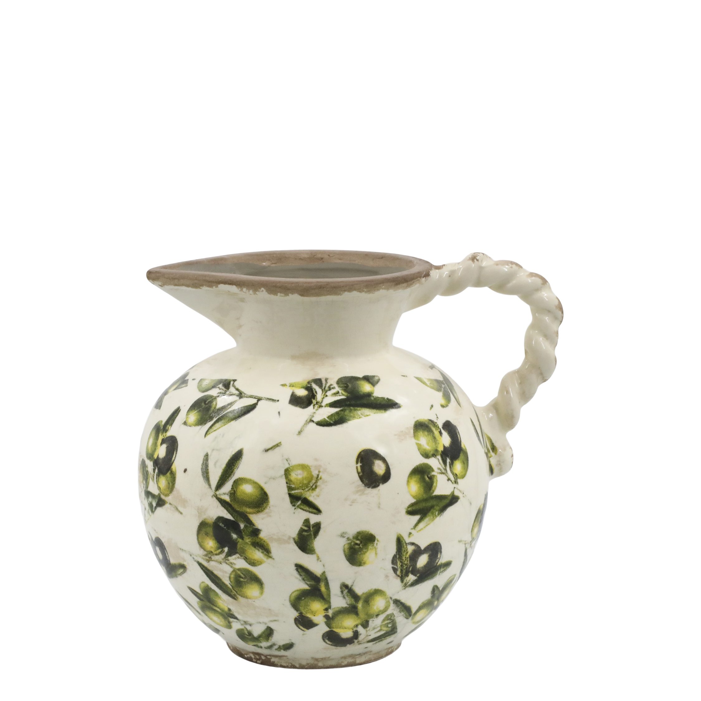 Tischvase Chic Antique Vintage Olive Kanne mit Olivenmuster H18,5 cm