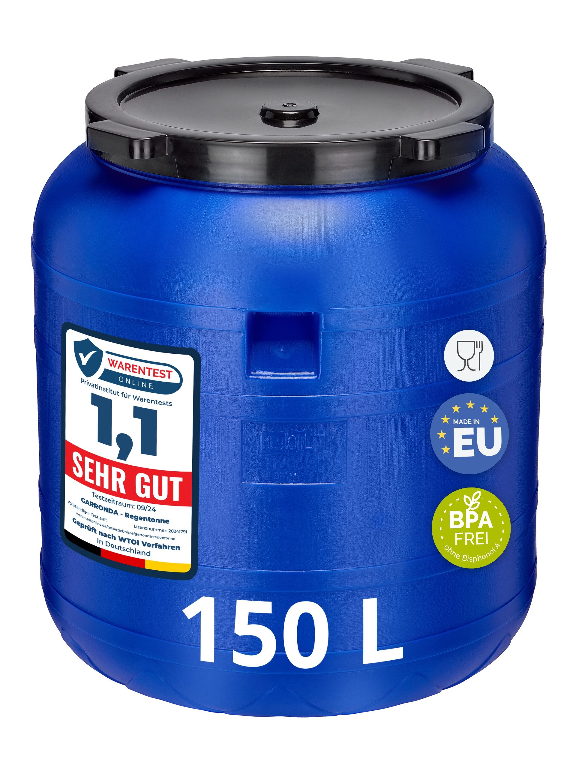 Garronda Regentonne 150L Universalfass BPA-frei Lebensmittel für Haus&Garten GD-0093, Blau, 150 l, (1-tlg), BPA-Frei