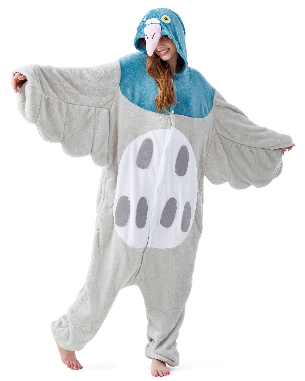 Corimori Partyanzug Onesie Ganzkörper Kostüm für Erwachsene, Tauben-Kostüm Damen Herren Karneval Tier-Kostüme Taube,XL