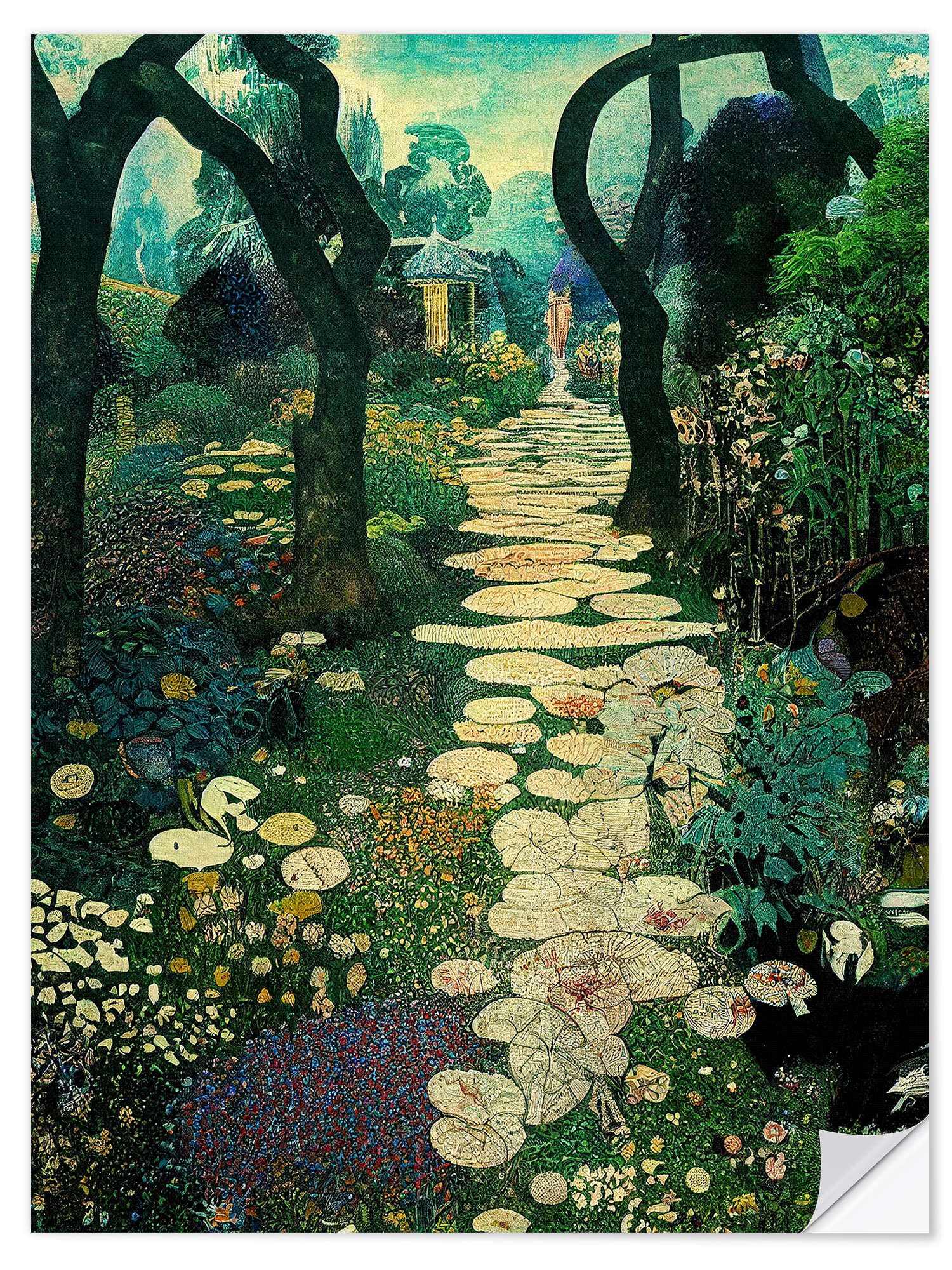 Posterlounge Wandfolie Mariusz Flont, Weg durch einen magischen Garten, Flur Illustration