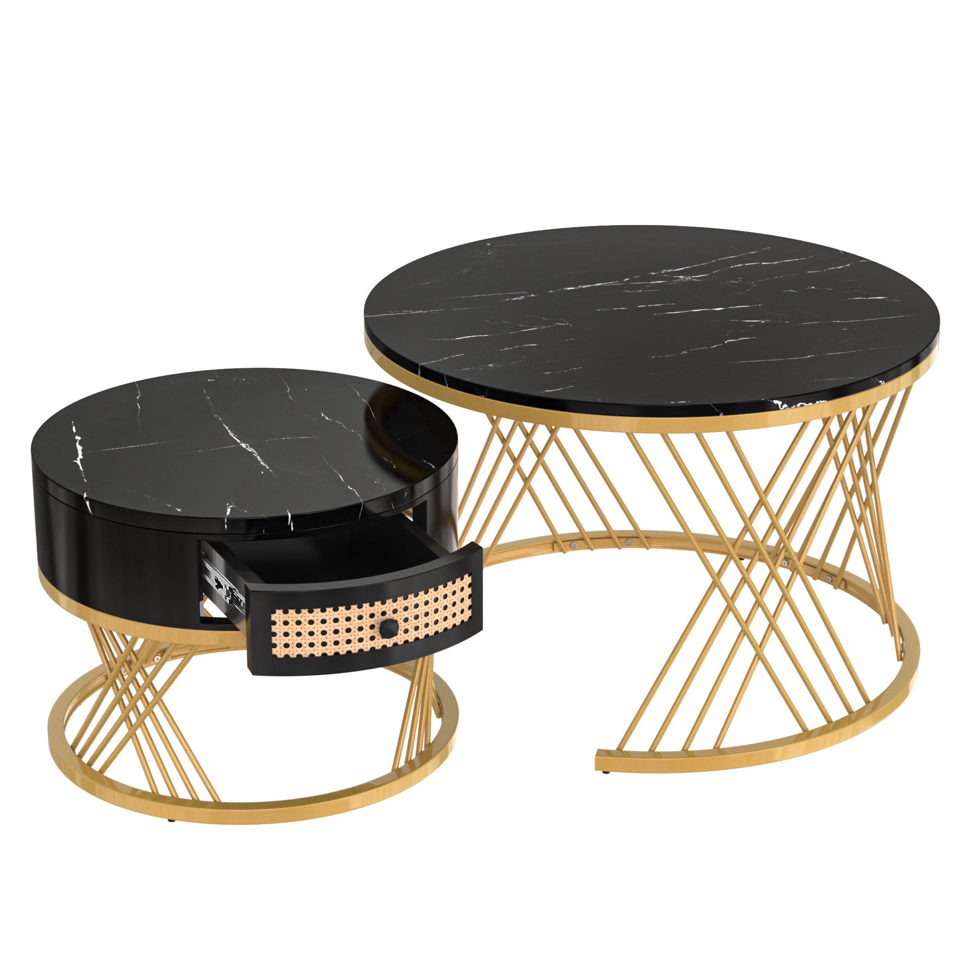 OKWISH Couchtisch 2-teiliges Couchtisch-Set mit Marmormuster günstig online kaufen