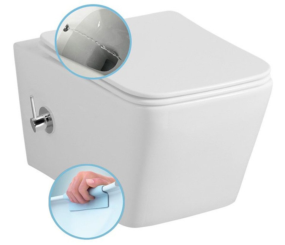Sapho Tiefspül-WC PORTO CLEANWASH Hänge-WC, mit Armatur und Bidetdusche, Rimless,36x52cm, Sapho-PZ102RX