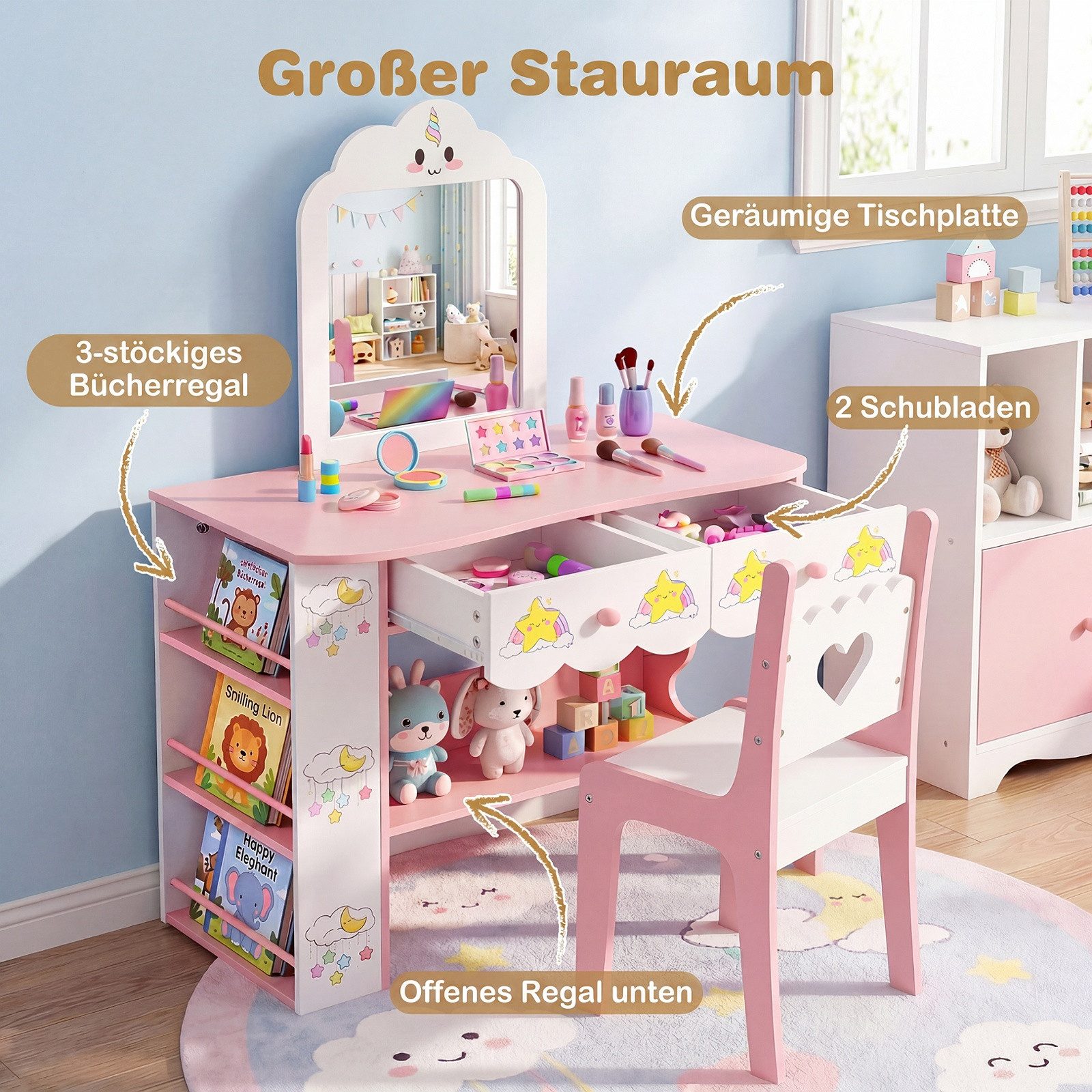 COSTWAY Schminktisch, kinder schminktisch fur madchen, Frisiertisch