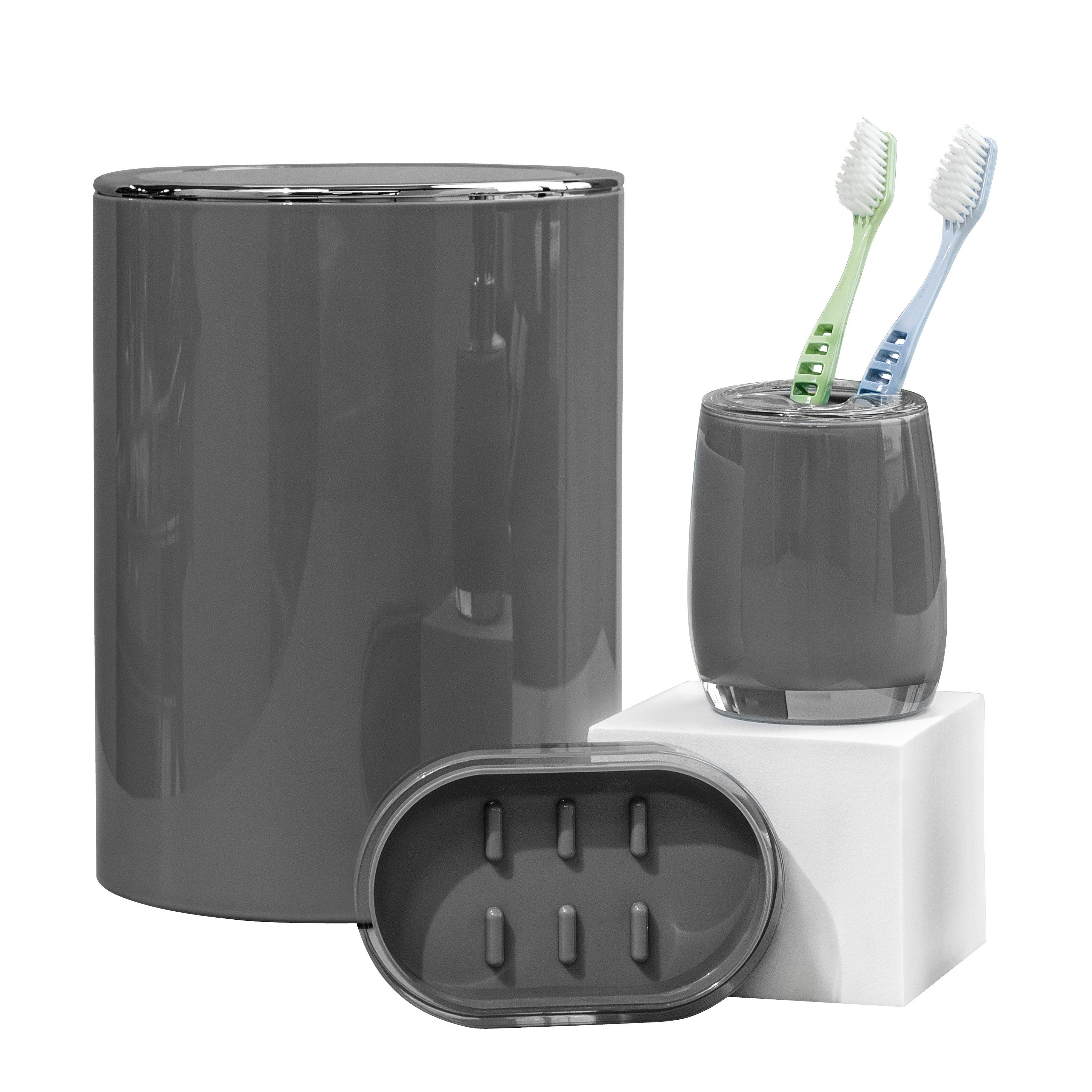 Badaccessoire-Set Badezimmer-Set, Zubehör-Set 3-tlg., Kunststoff, Savona grau
