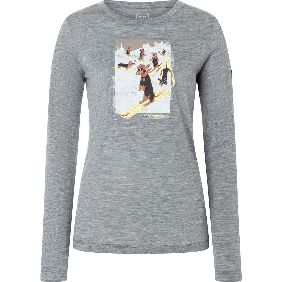 SUPER.NATURAL Fleecejacke W Dachshund Party LS Langarmshirt mit Dackelmotiv, atmungsaktiv und schnelltrocknend