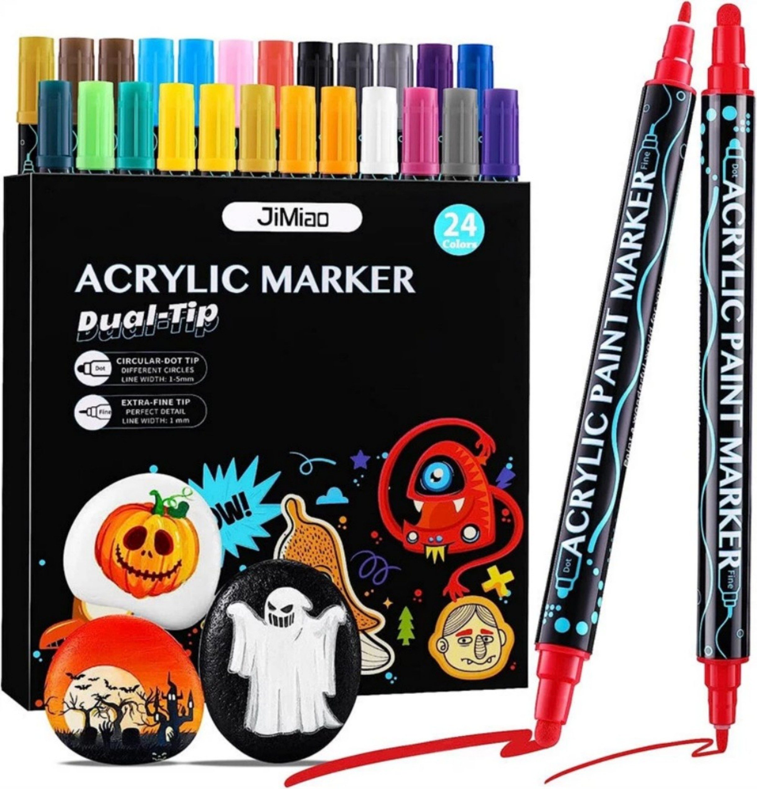 FANNOU Lackmarker Acrylstifte Dual-Tip Brush, zum Bemalen & Basteln, Geschenkidee, (24-tlg), Wasserbasierte Acrylmarker in leuchtenden Mischfarben