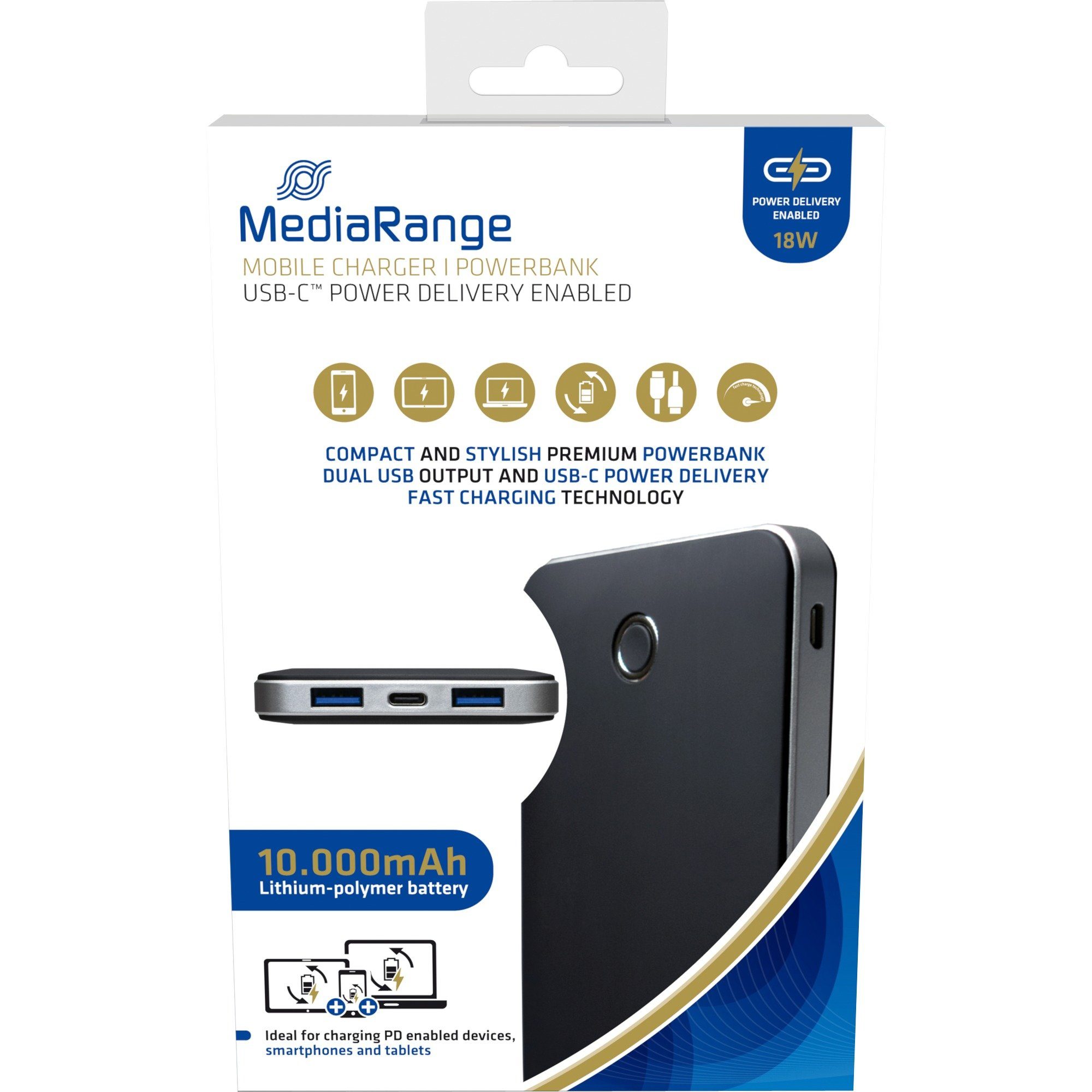 MediaRange (Power Mediarange 10.000 Delivery mAh, Powerbank USB-Ladegerät