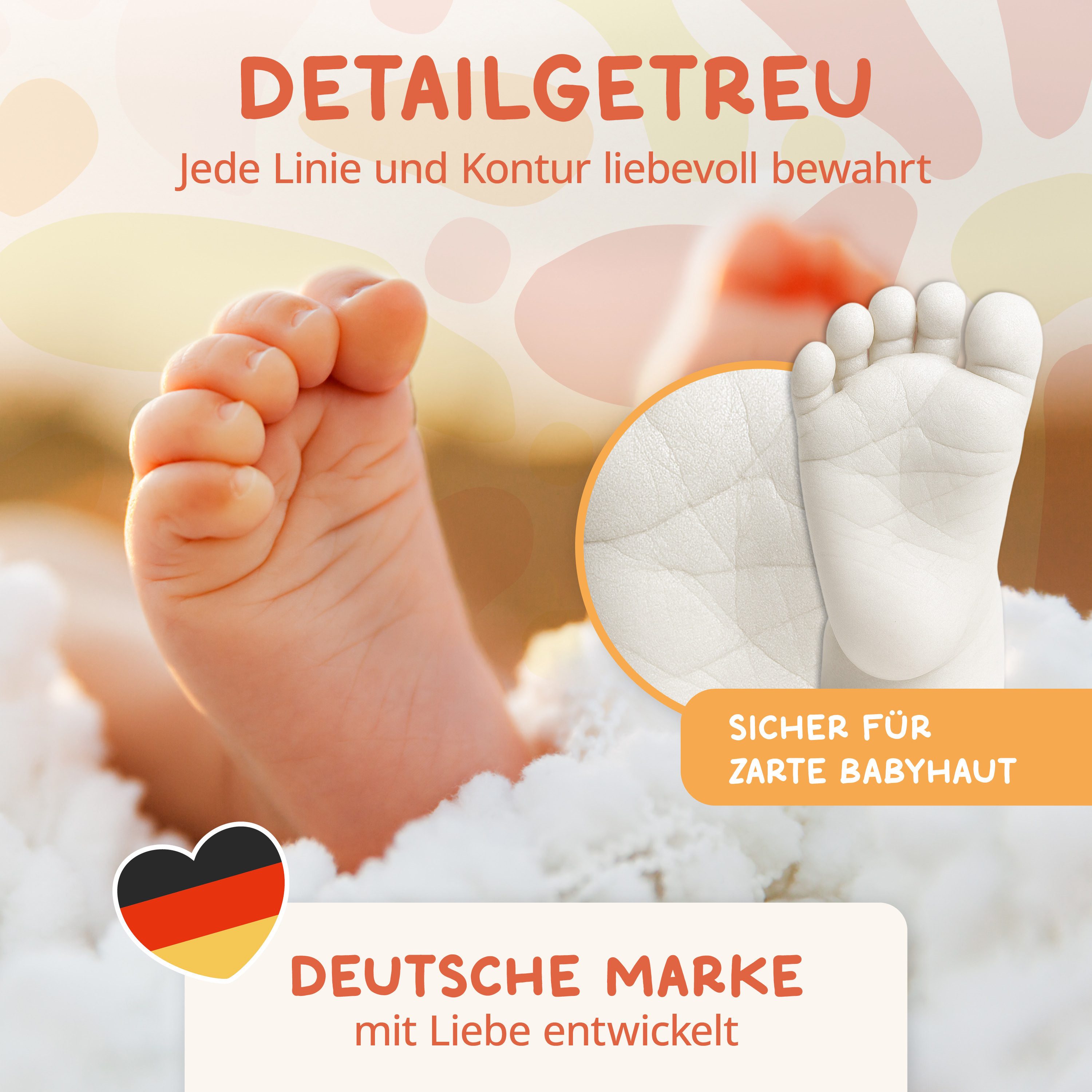 Amari Handabdruck-Set Fußabdruck Baby Abdruckset Erinnerung Neugeborene, 4 Abdrücke, Geschenk Geburt Babyparty Junge Mädchen (BHFC)
