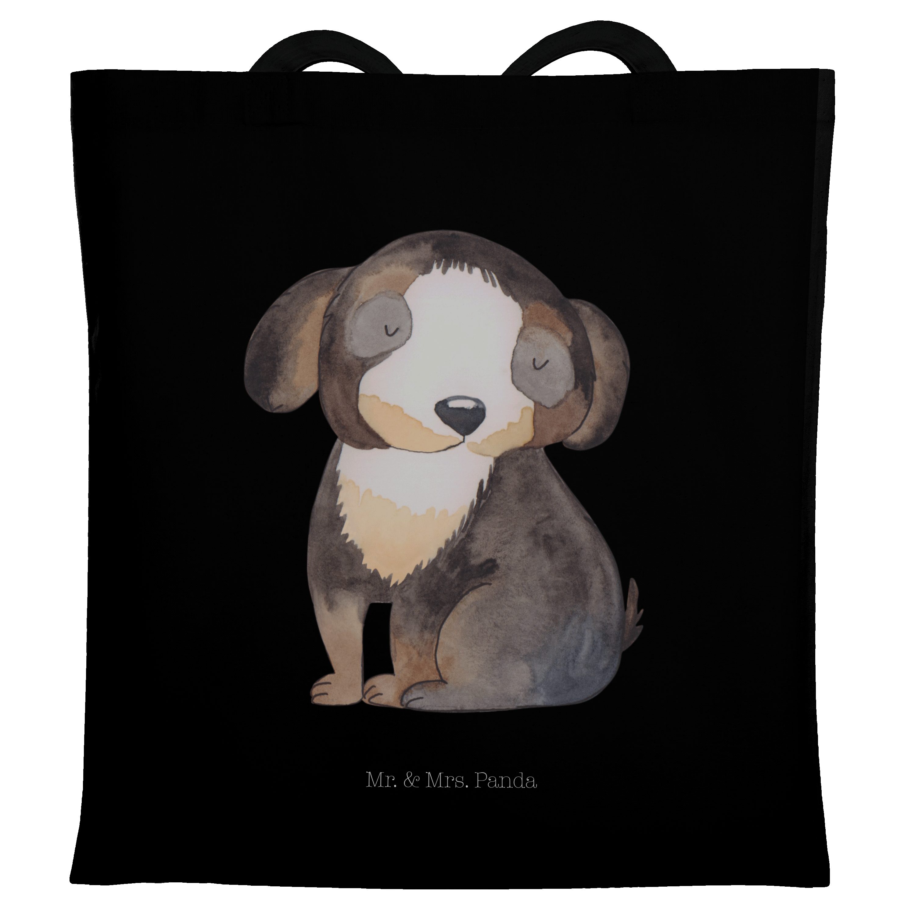 Mr. & Mrs. Panda Tragetasche Hund entspannt - Schwarz - Geschenk, Einkaufstasche, Haustier, Stoffb (1-tlg)