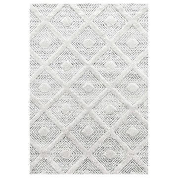 Designteppich Designerteppich Tokio hoch-tief Struktur Karos mit Punkten weiß-grau, TaraCarpet, rechteckig, Höhe: 20 mm, moderner scandi boho Karos w grau Wohnzimmer Schlafzimmer Flur 080x150