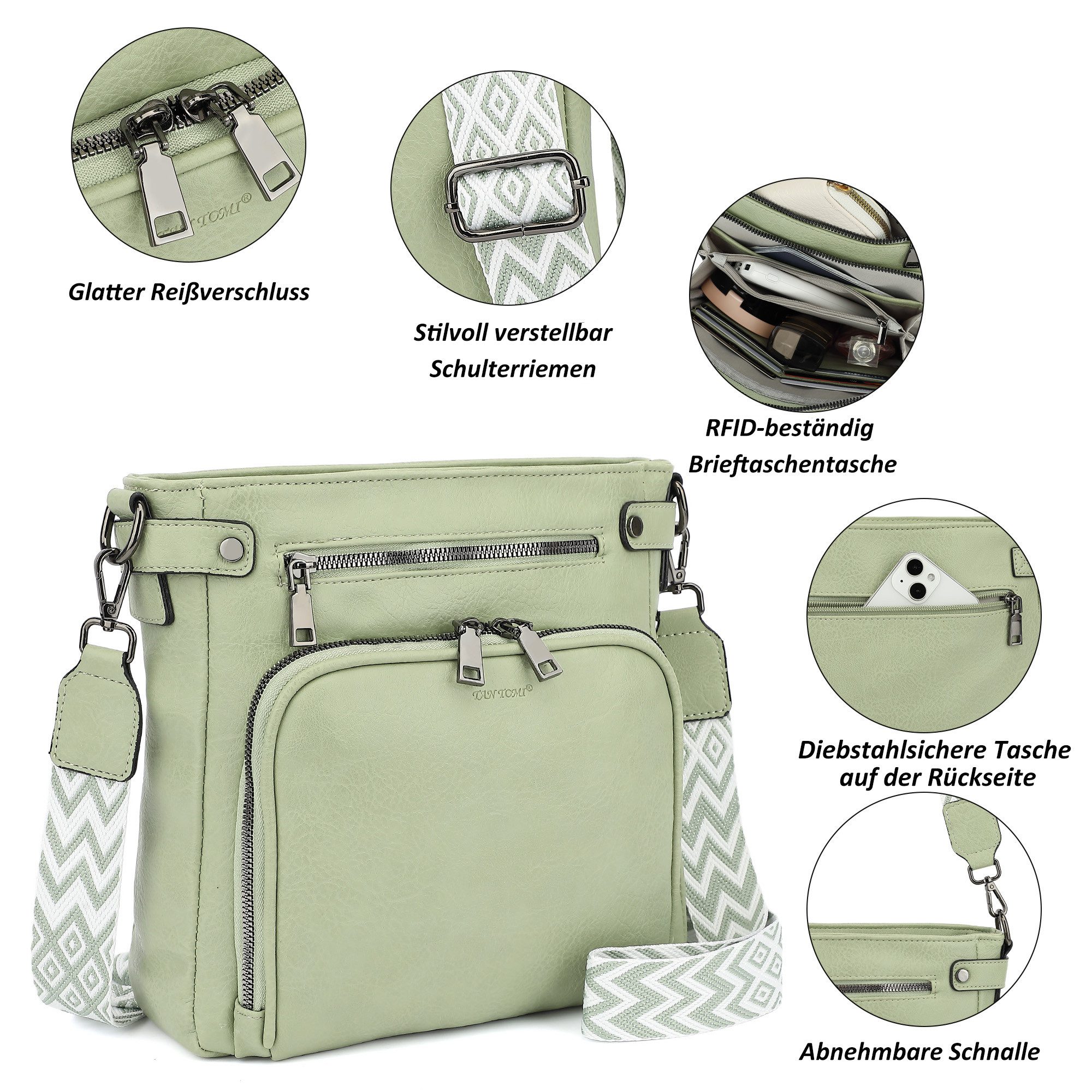TAN.TOMI Schultertasche Handtasche damen mittelgroß Umhängetaschen crossbody bag, Retro leder PU damentaschen mit breitem gurt handtaschen