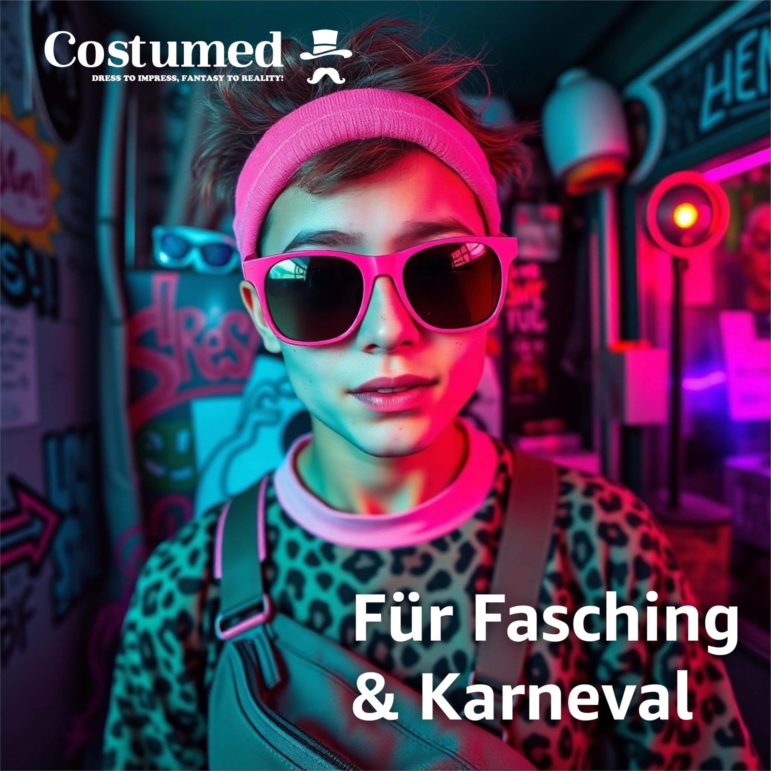 Costumed Kostüm 3er Set Schweißband 80er 90er - Fasching & Karneval pink mit Stirnband