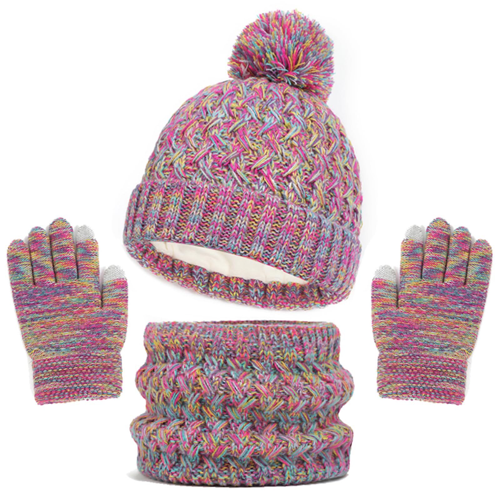 Coonoor Mütze & Schal Kinder Wintermütze Schal Handschuhe Set Kindermütze Strickmütze Kinder Mütze Schal Set