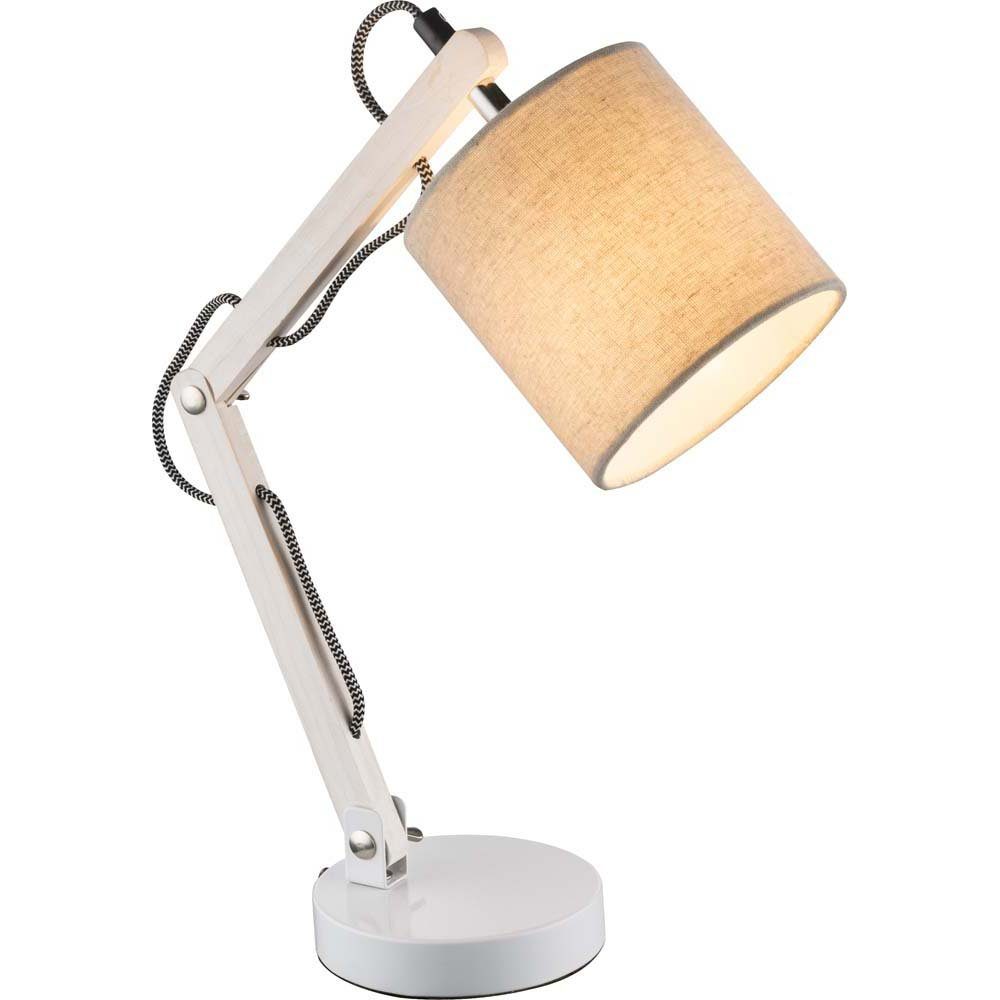Schreibtischlampe, weiß Gelenke Textil 2 beige LED Tischleuchte nicht Holz 1,5m inklusive, Leuchtmittel Kabel Globo