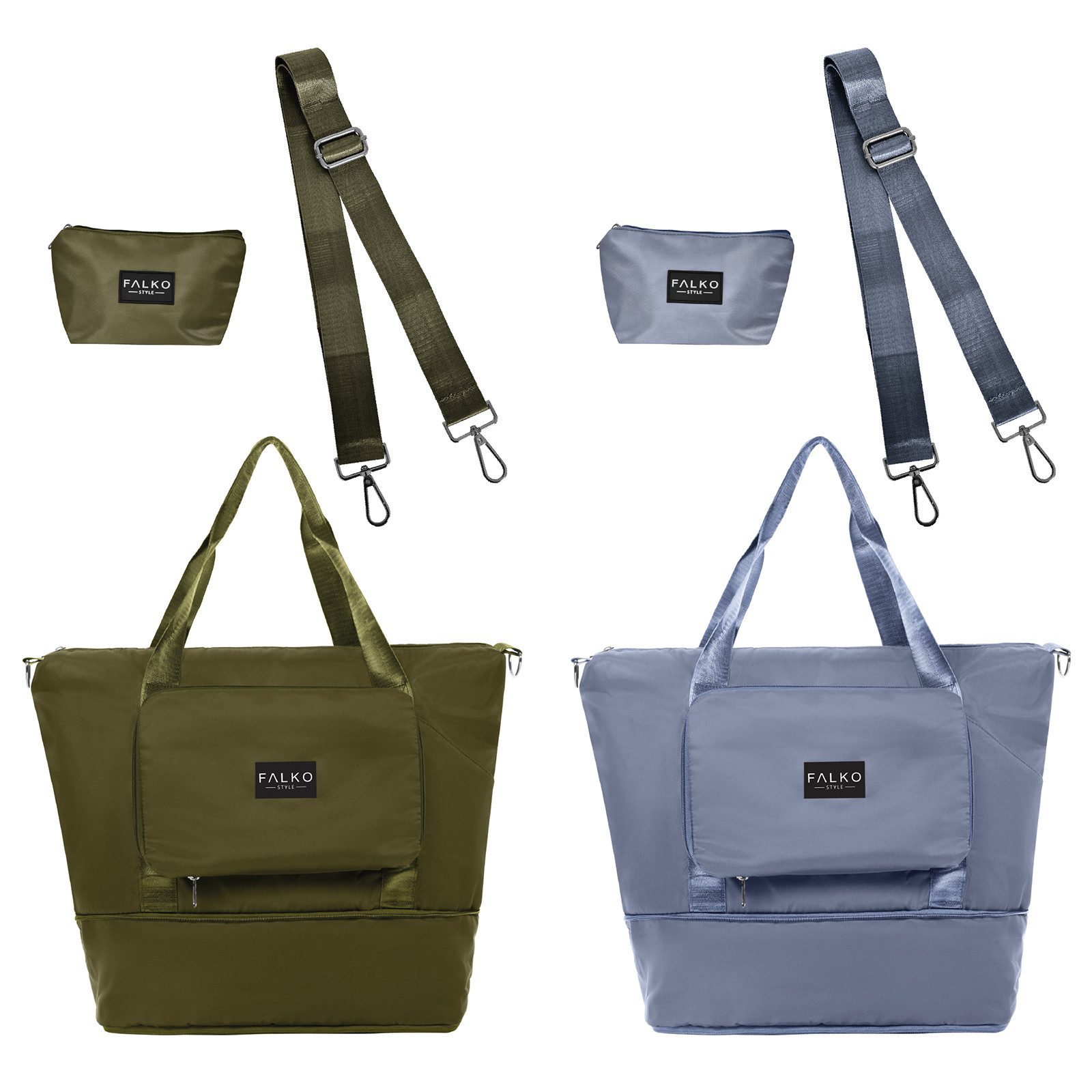Genius Umhängetasche FALKO Style Falttasche mit Gurt und Kosmetiktasche (Spar-Set, 4er Set), Flexibler Stauraum, Taschen-Set