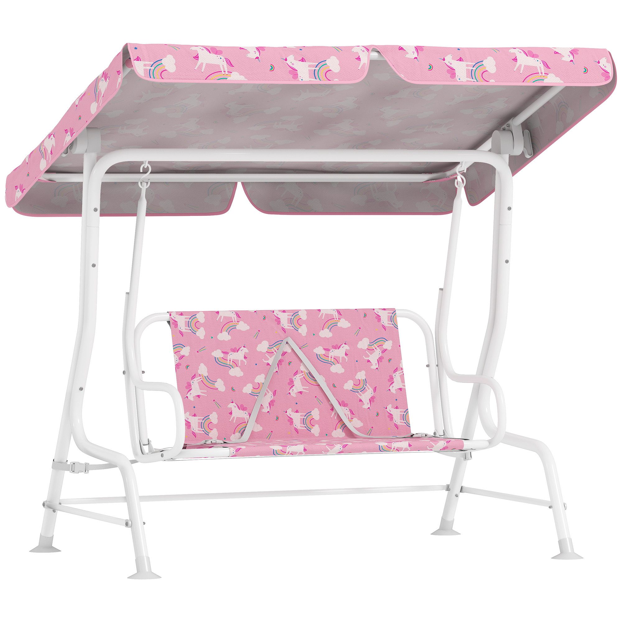 AIYAPLAY Hollywoodschaukel Kinderschaukel Gartenschaukel, Sicherheitsgurt, bis 60 kg, 2-Sitzer, Schaukelfunktion, Gartenschaukel, 1 tlg., 2-Sitzer Kinderschaukel, für Garten Terrasse für 3-6 Jahre Kinder bis 60 kg Rosa
