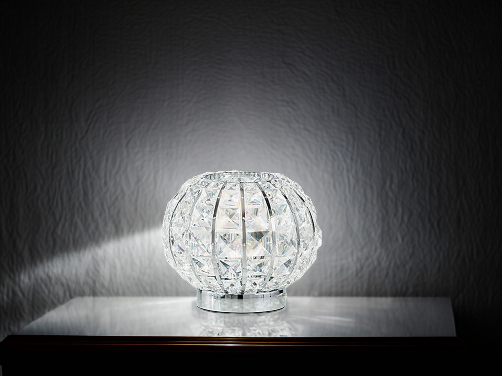 Luce Ambiente Design LED Nachttischlampe Chrom & K9 Glas-Kristalle, Kugel 20cm, Dimmfunktion, LED wechselbar, Warmweiß, ausgefallene Designer Tischlampe mit E27 Leuchtmittel dimmbar