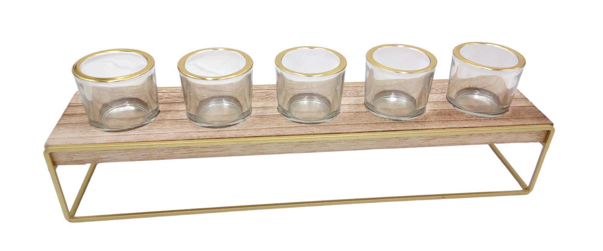 Kerzenständer Teelichthalter mit Windlicht Holztablett und Metall BURI Gläsern aus Holz 5