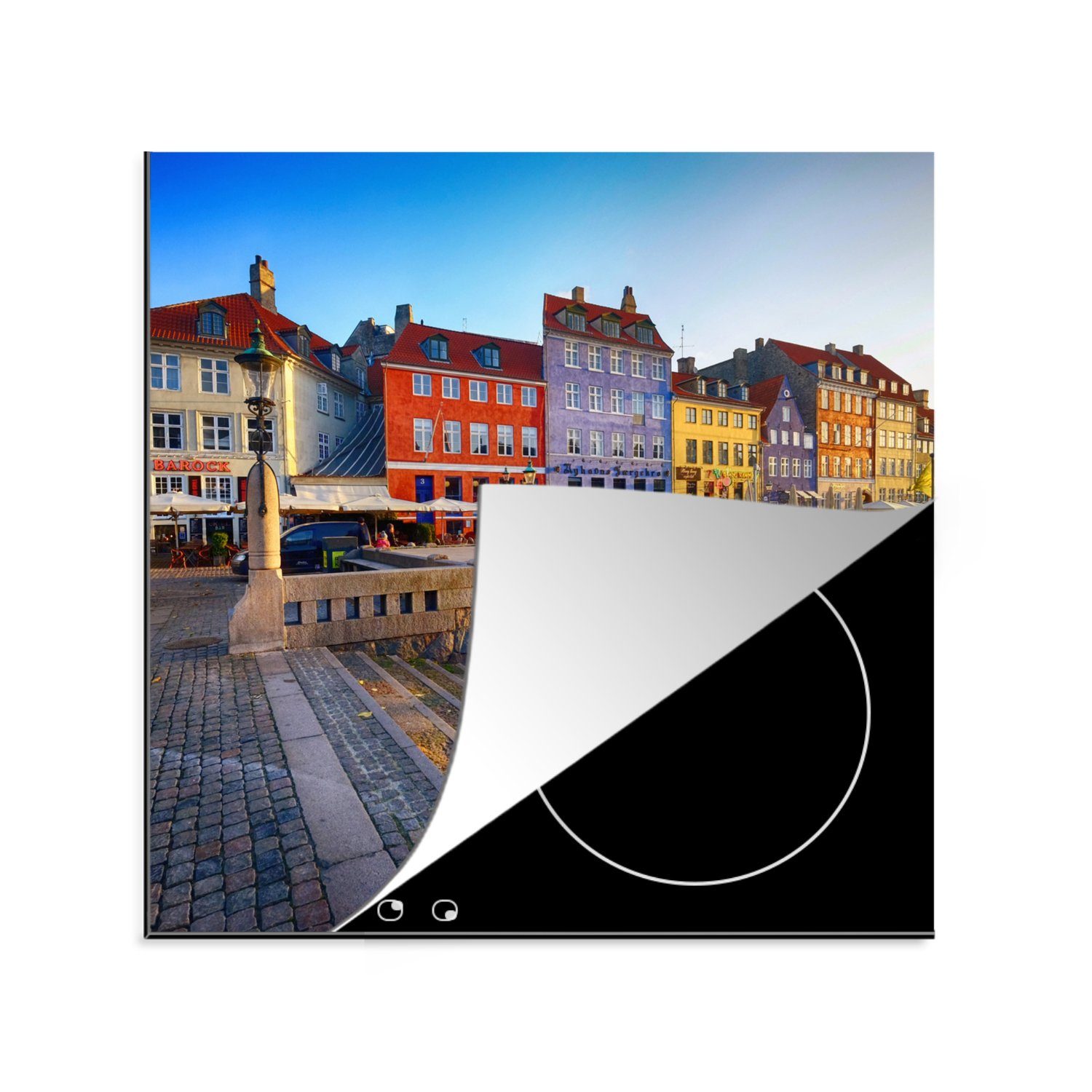 MuchoWow Herdblende-/Abdeckplatte Bunte Häuser in Kopenhagen - Dänemark, Vinyl, (1 tlg), 78x78 cm, Ceranfeldabdeckung, Arbeitsplatte für küche