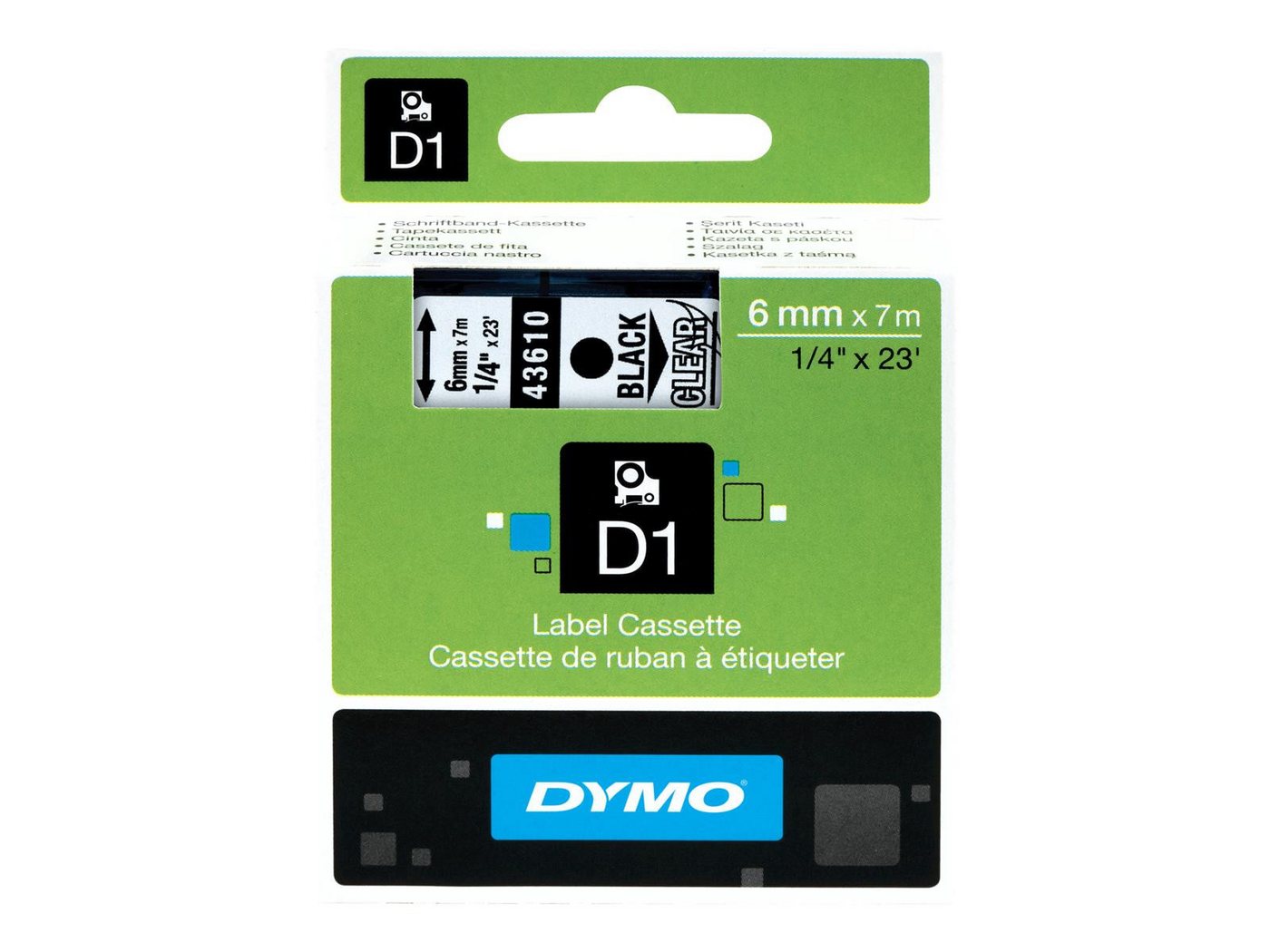 Thumbnail - DYMO Beschriftungsband DYMO D1-Schriftband 6 mm x 7 m schwarz auf transparent