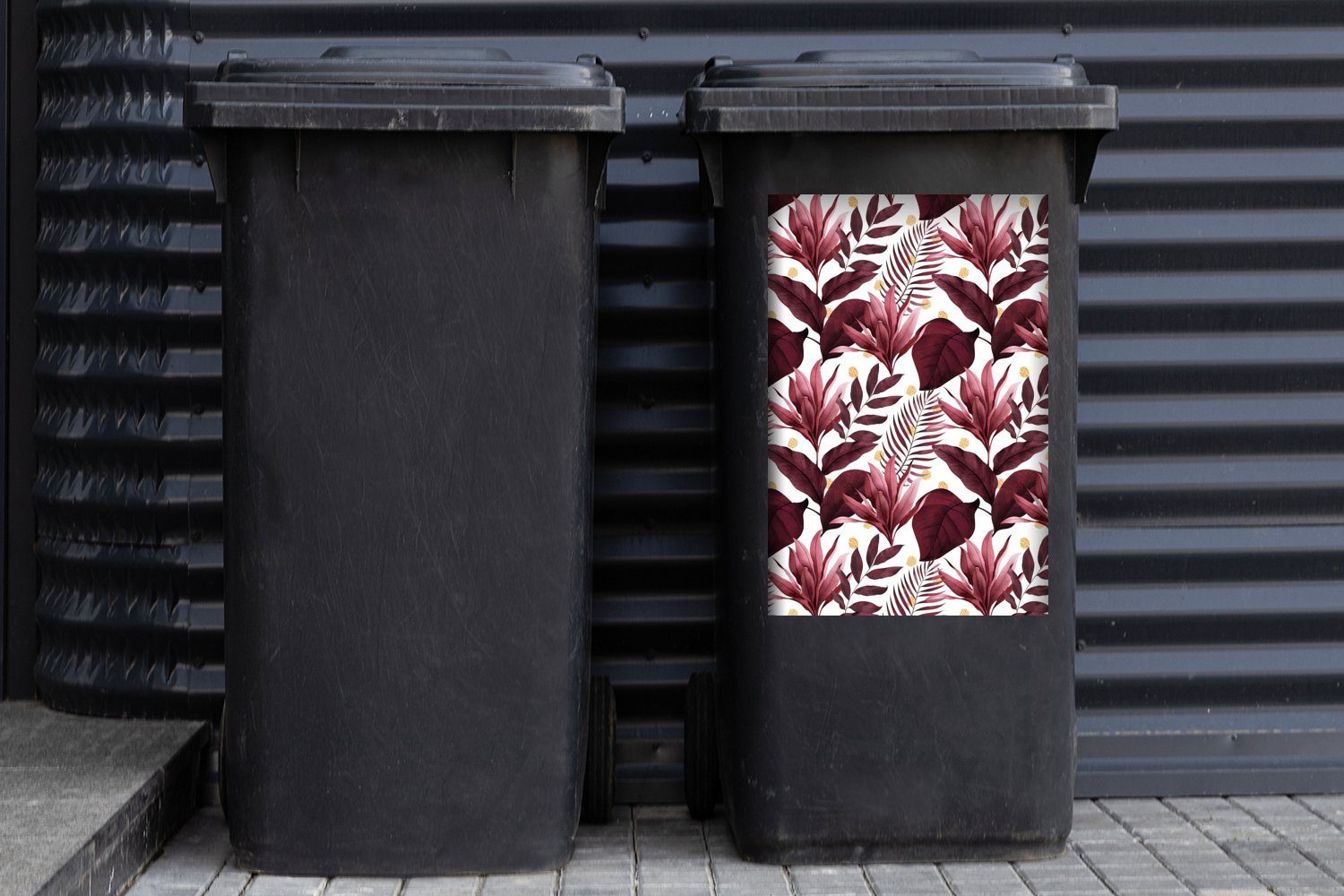 MuchoWow Wandsticker Container, (1 Abfalbehälter Blätter - Mülltonne, - Tropisch Sticker, Mülleimer-aufkleber, St), Lila