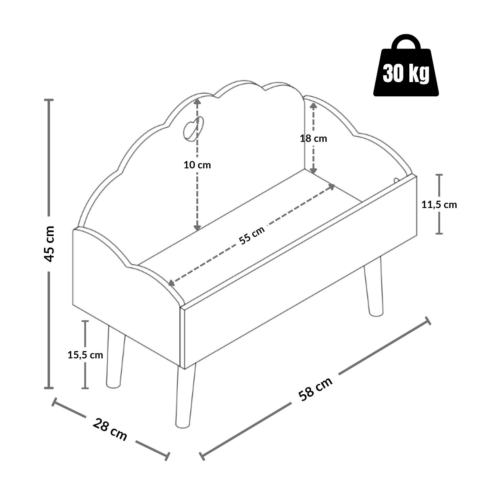 BOXIMO Aufbewahrungsbox Spielzeugkiste mit Wolkenmotiv NUVU, 55 x 45 x 28 cm – Bild 5 von 5