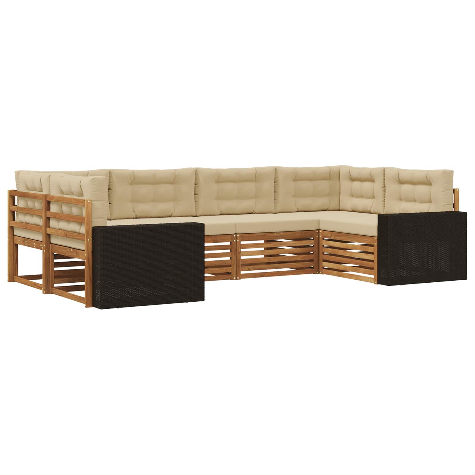 Gartenlounge-Set Outdoor-Sofagarnitur mit Kissen 6 pcs Natur und Beige