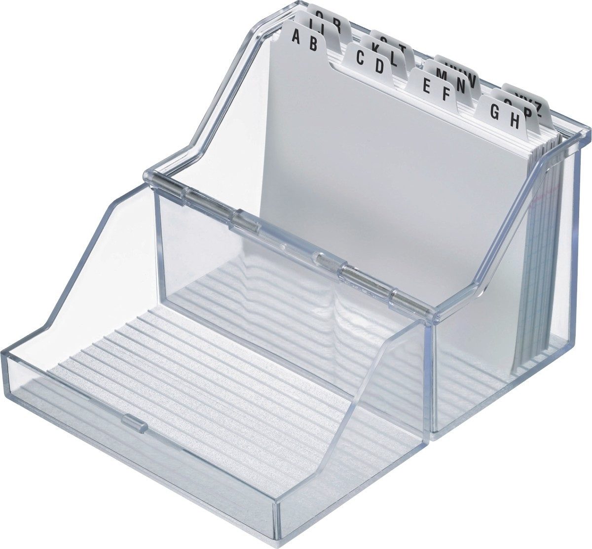 HELIT Karteikasten Karteibox A6 quer glasklar inklusiv 50 Karten und Register A-Z